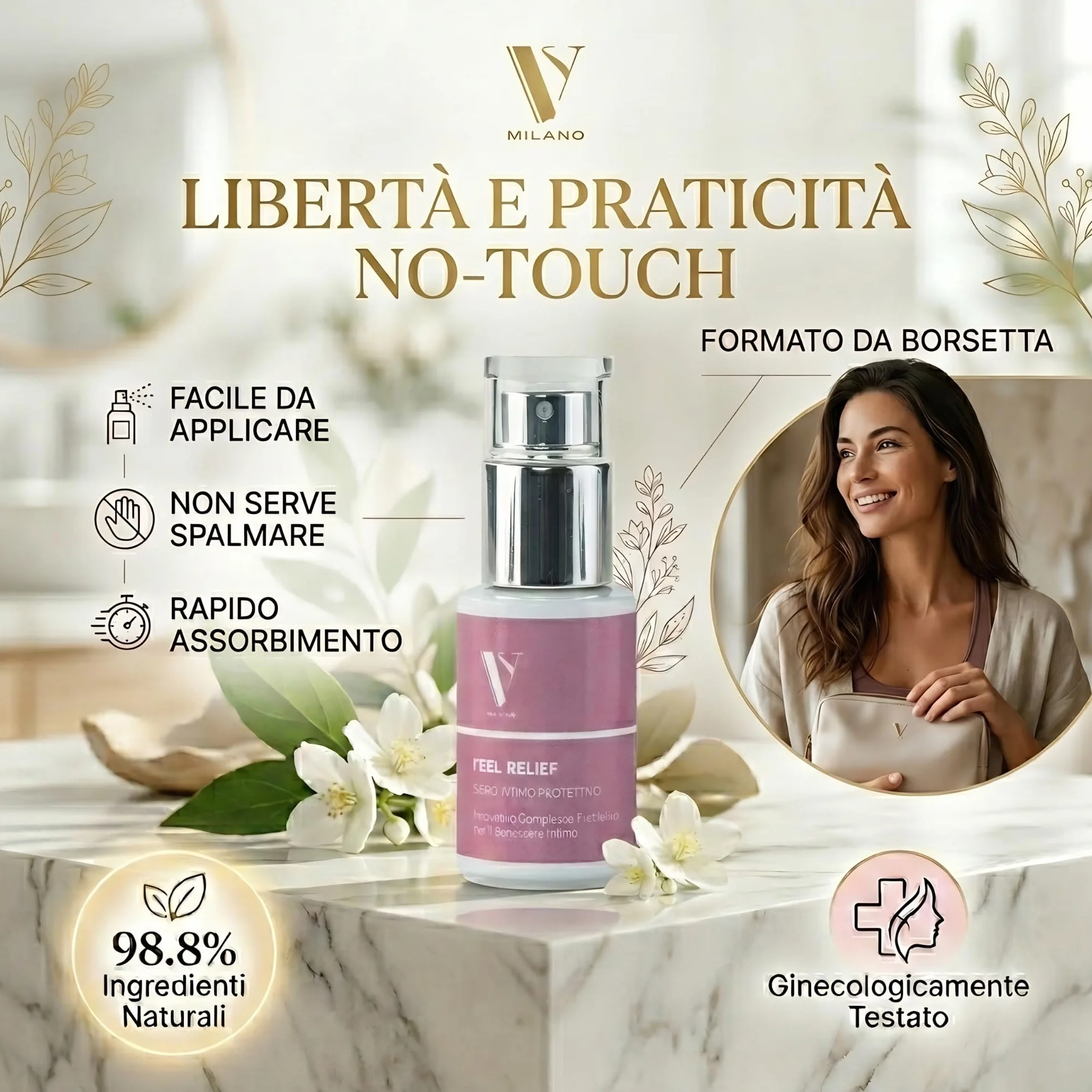 FEEL RELIEF Spray Intimo Prebiotico 15ml - Siero Riequilibrante Microbiota e pH - Antimicrobico Candida Cistite - 98,8% Naturale