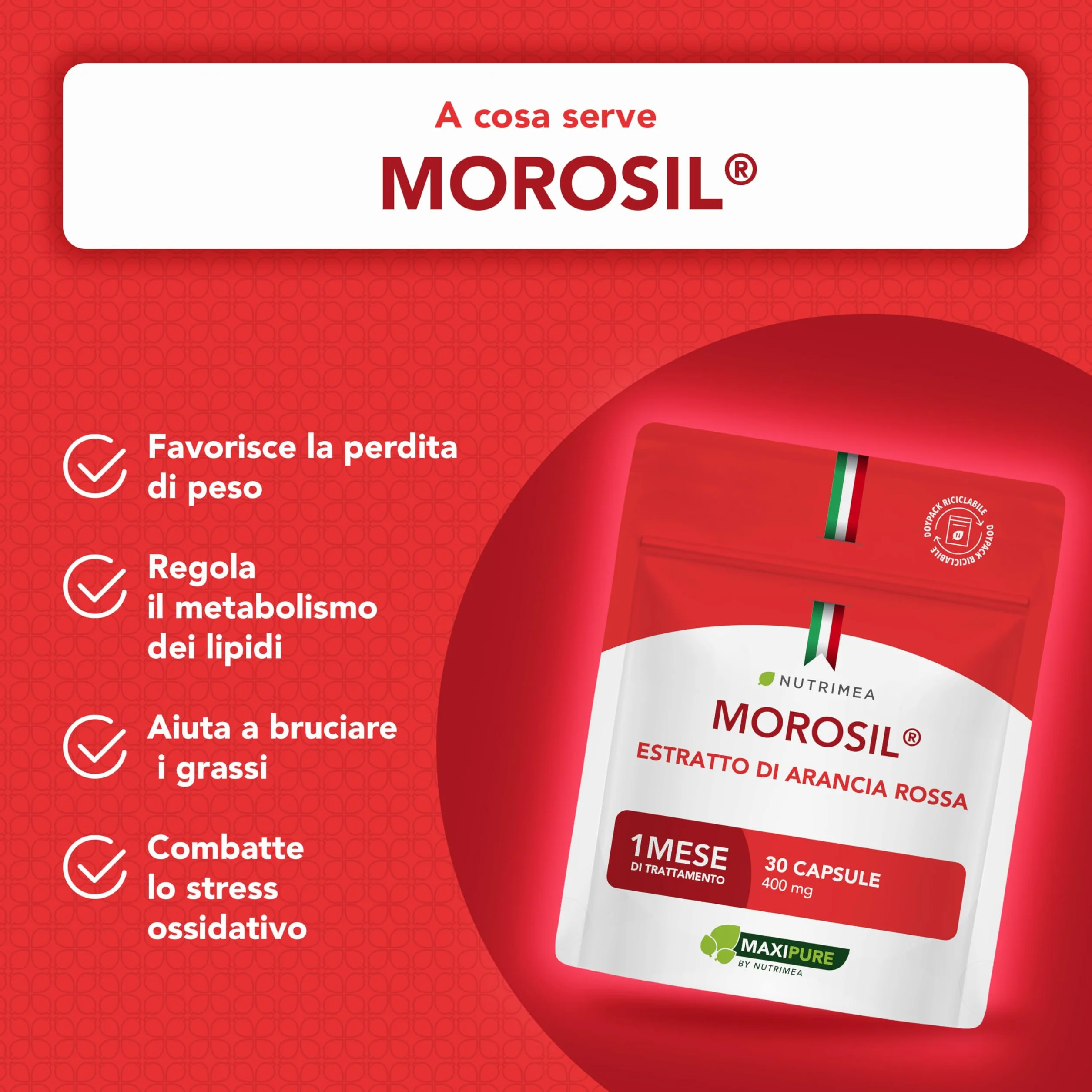 Morosil 400 mg Estratto Brevettato di Arancia Moro 30 Capsule Vegane Nutrimea