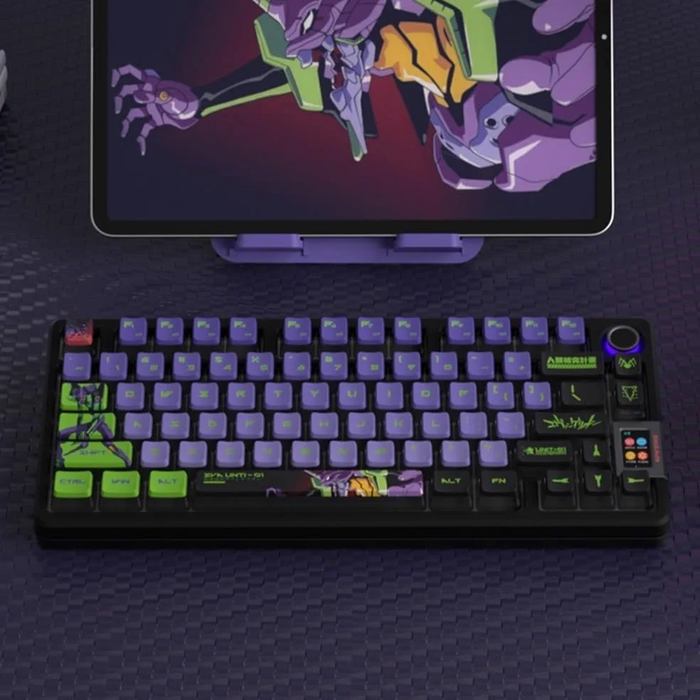 DucKey Copritasti Traslucidi Evangelion, Tastiera da Gioco Meccanica Eva Anime OEM Profilo PBT+Tastiera PC(EVA-01)