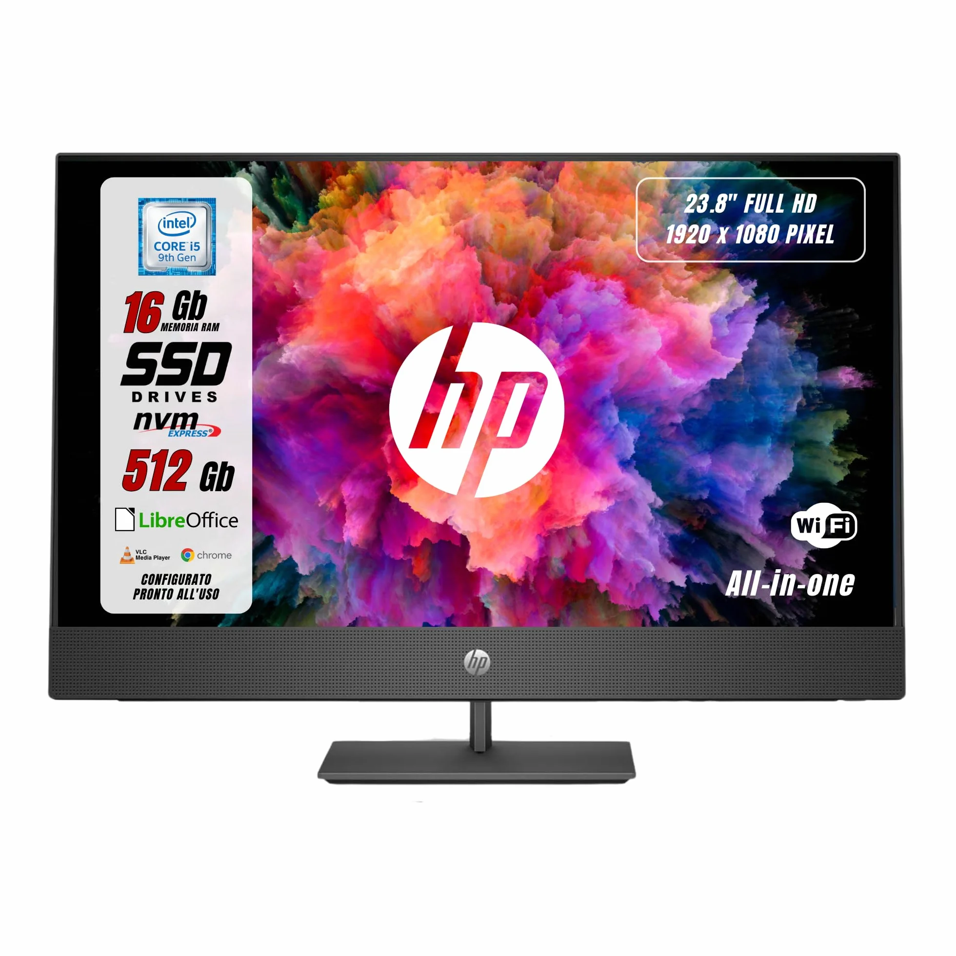 HP ProOne All In One 23,8" FHD Borderless Intel i5-9500 6 Core 3.0Ghz 16GB RAM 512GB SSD W11 Ricondizionato