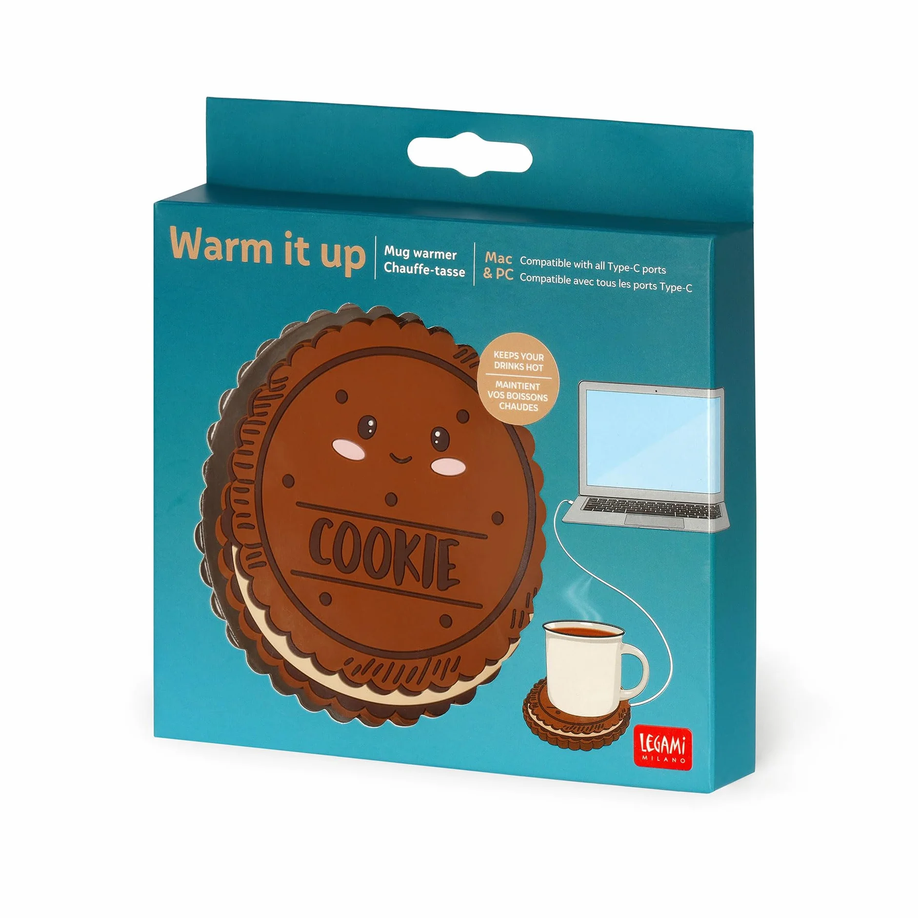Legami - Scalda tazza, Warm it up, Tema Cookie, Cavo Type-C, 10 x 10 cm, in vinile, ideale per tazze e bicchieri con fondo piatto