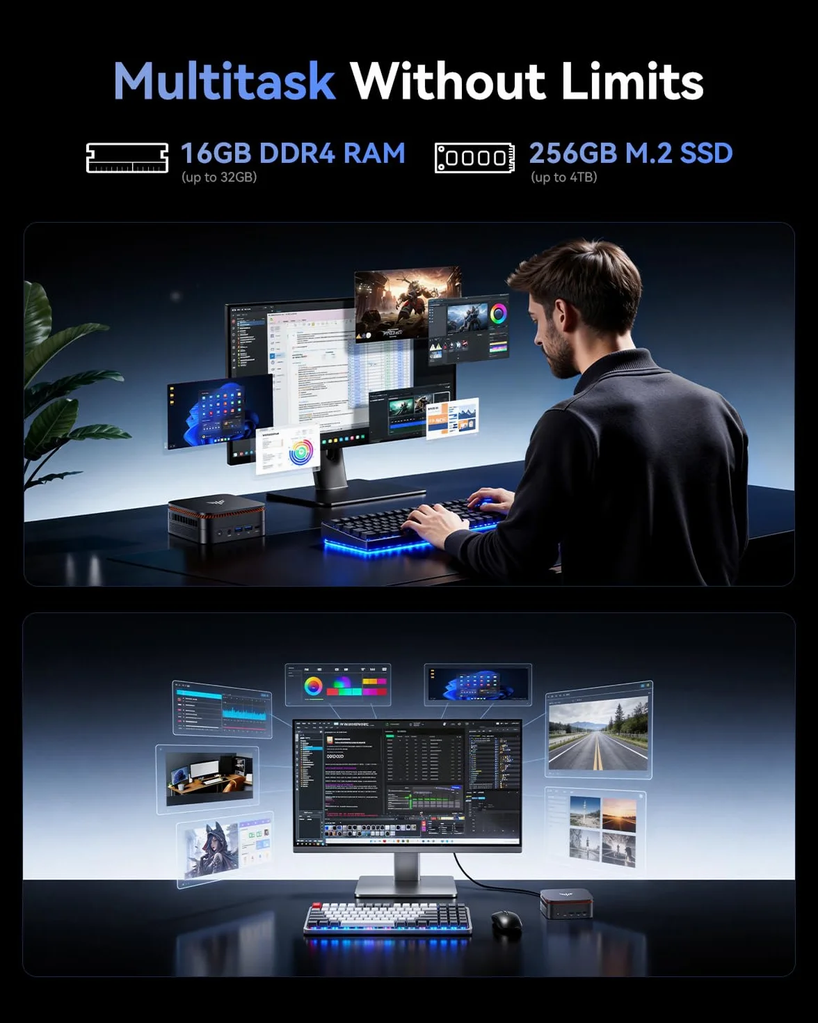 NiPoGi Pinova P1 Mini PC AMD Ryzen Embedded R2544 8GB DDR4 256GB NVMe SSD 4K UHD Triplo Display WiFi 5 BT4.2
