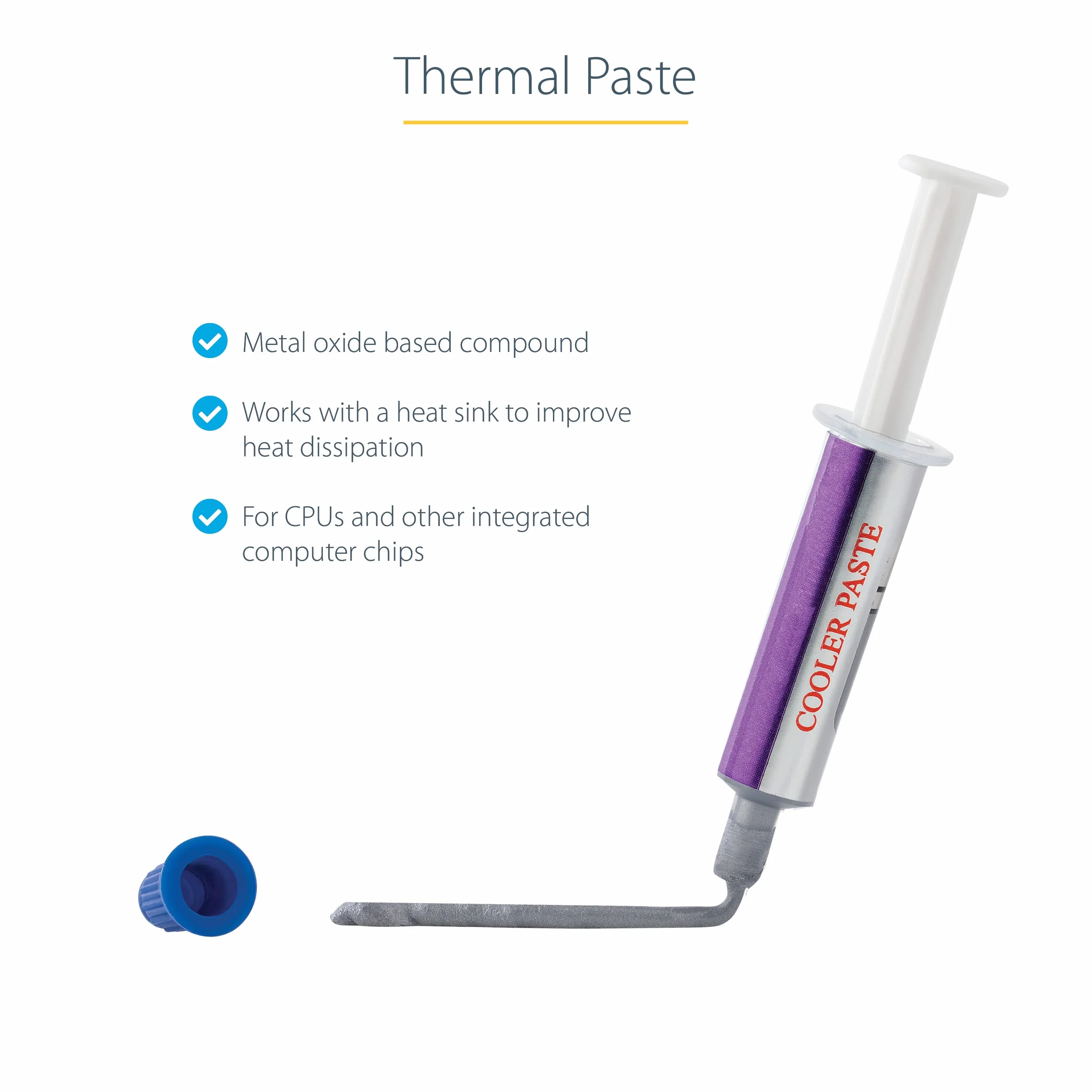 StarTech.com Pasta termica, Siringa richiudibile (1,5 g), Composto di ossido di metallo, Pasta Termoconduttiva/Grasso conduttivo termico per dissipatori di calore della CPU (SILVGREASE1)