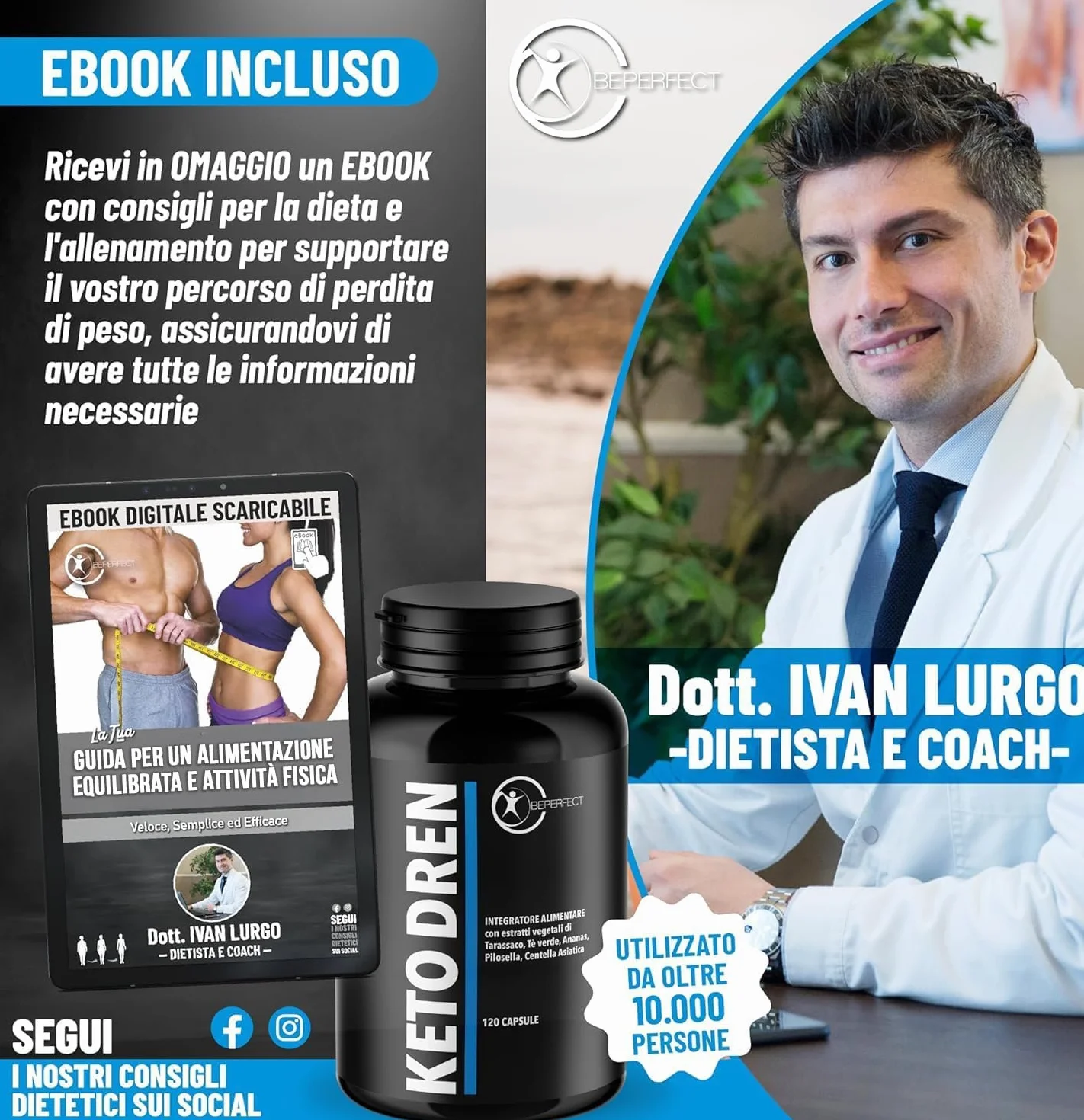 Integratore Alimentare Estratti Vegetali 120 Capsule Tarassaco Tè Verde Ananas Bromelina Ortosifon Equiseto