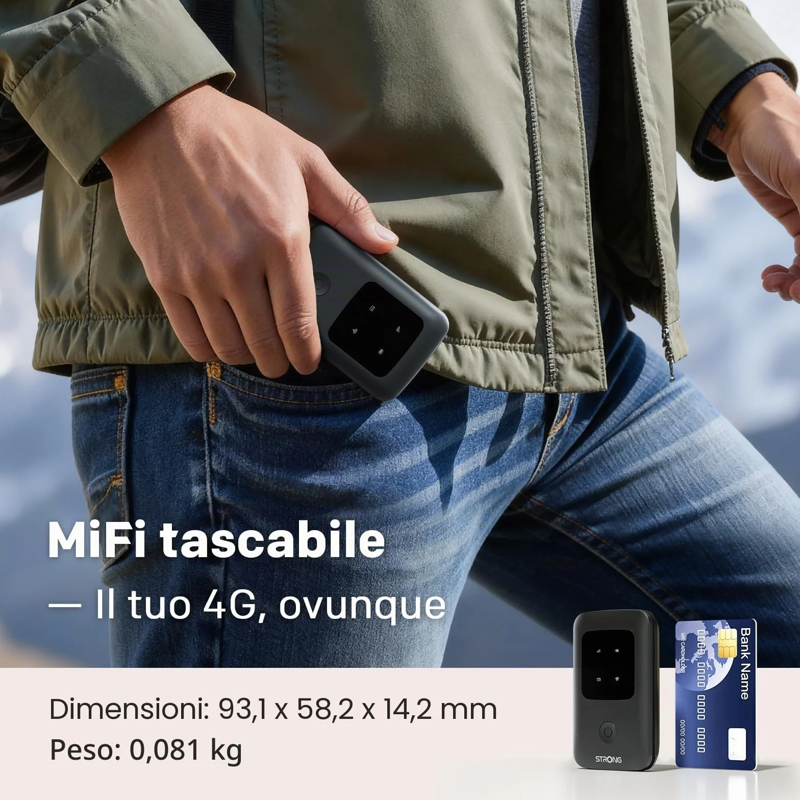 STRONG 4G AIRSPOT 210 Saponetta WiFi Portatile 4G LTE CAT4 150Mbps Hotspot Tascabile Fino a 10 Dispositivi Batteria Ricaricabile USB-C Power Bank