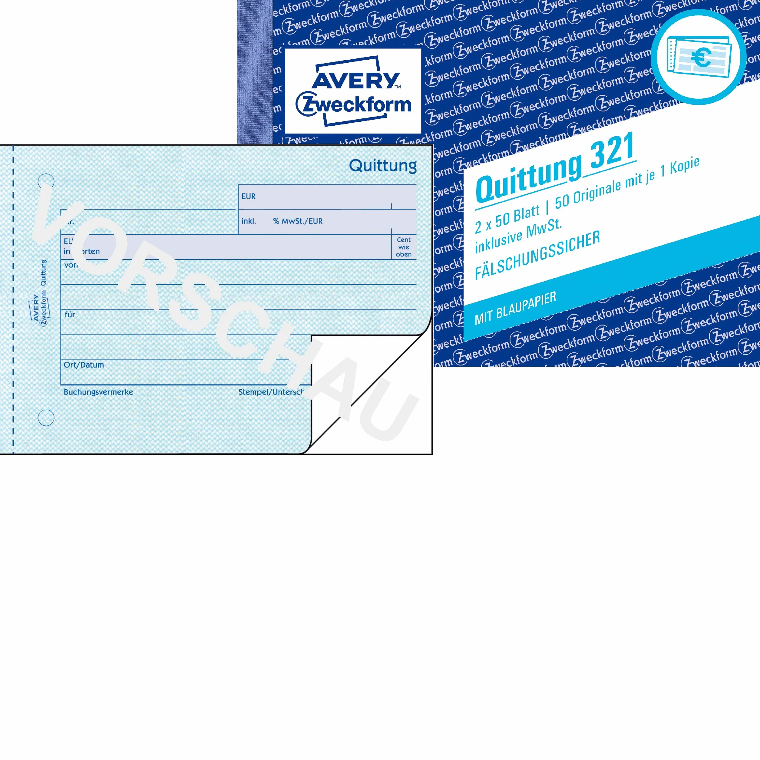 AVERY Zweckform Formularbuch Quittung, A6 quer, 2x50 Blatt