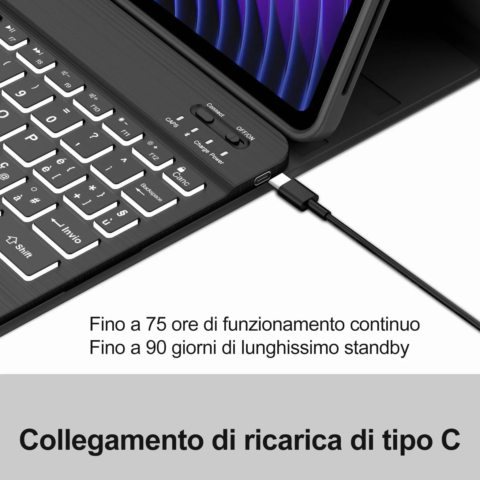 Cover con Tastiera Retroilluminata per Xiaomi Poco Pad X1, Pad 7/8/8 Pro 11.2" (2024/2025), Custodia Tablet Bluetooth 5.0, 7 Colori, Italiano, USB-C, Senza Touchpad, Nero