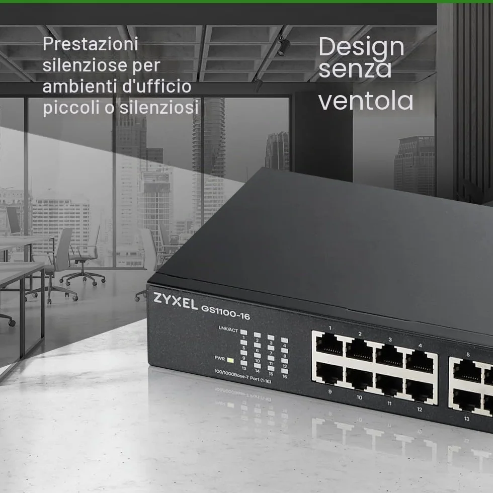 Zyxel Switch Unmanaged, 16 porte Gigabit, Design senza ventole [GS1100-16 v3]