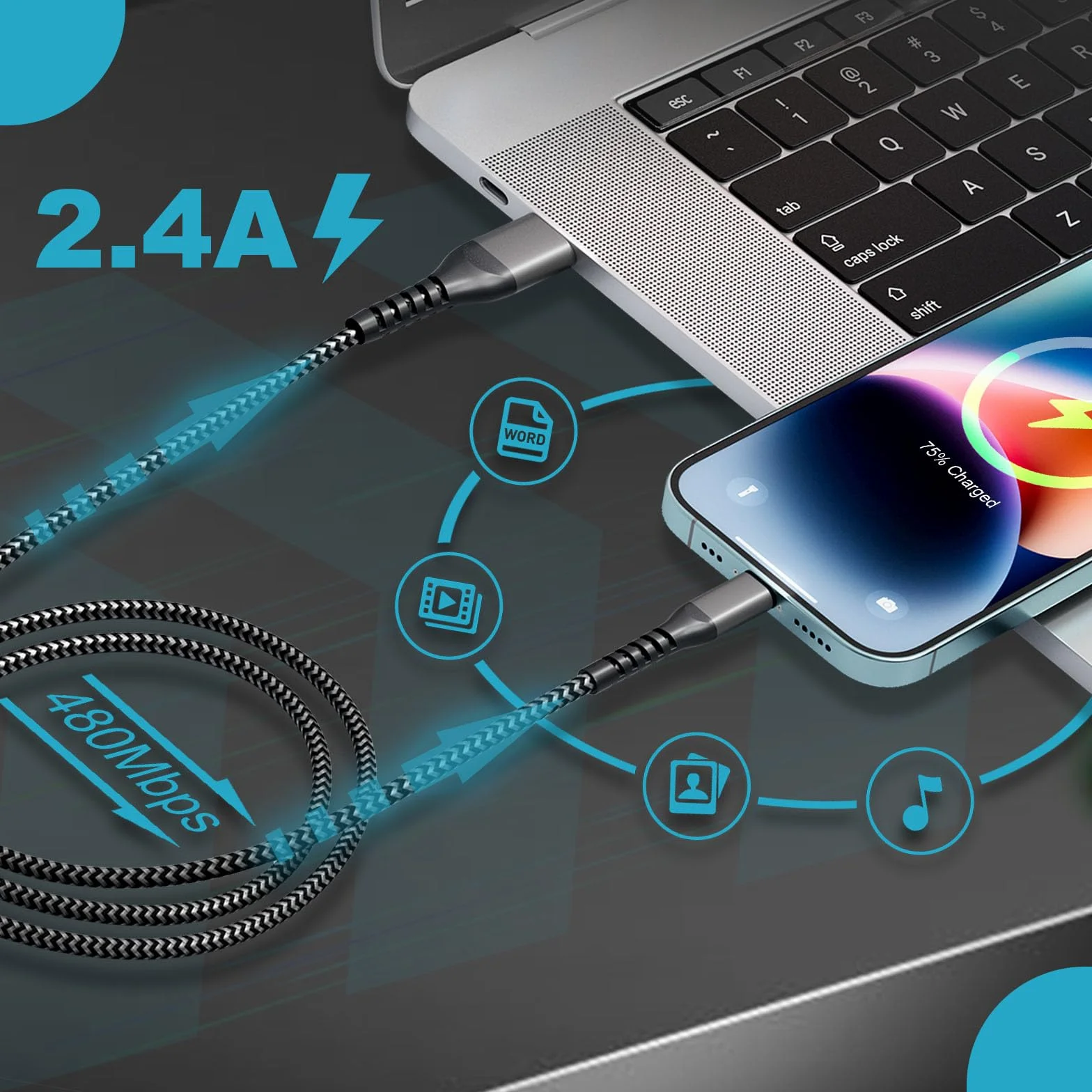 Cavo iPhone 2 Metri, Cavo Lightning 2M Certificato Apple MFi, Cavetto iPhone Cavi Ricarica Phone Filo Caricatore i-Phone Cavi USB Lightning per iPhone 14 13 12 11 Pro Max/Mini/XS/XR/8/7/6 Plus/SE,iPa