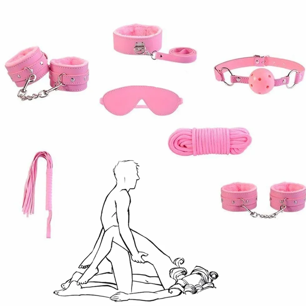 Kit 7 pezzi in pelle rosa per polso e caviglia per camera da letto