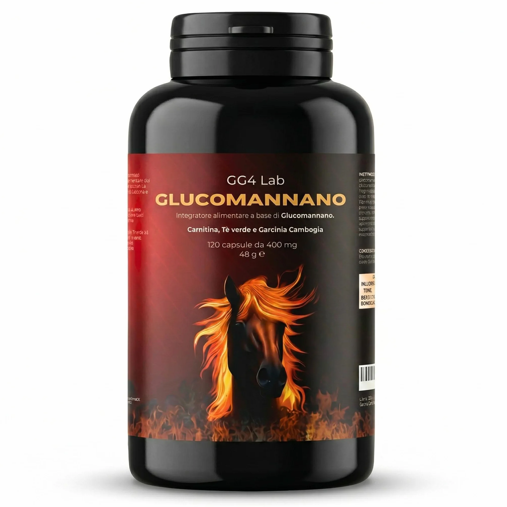 GG4Lab Glucomannano Konjac 1200mg 120 Capsule Fibra Saziante con L-Carnitina e Tè Verde Vegano Senza Glutine