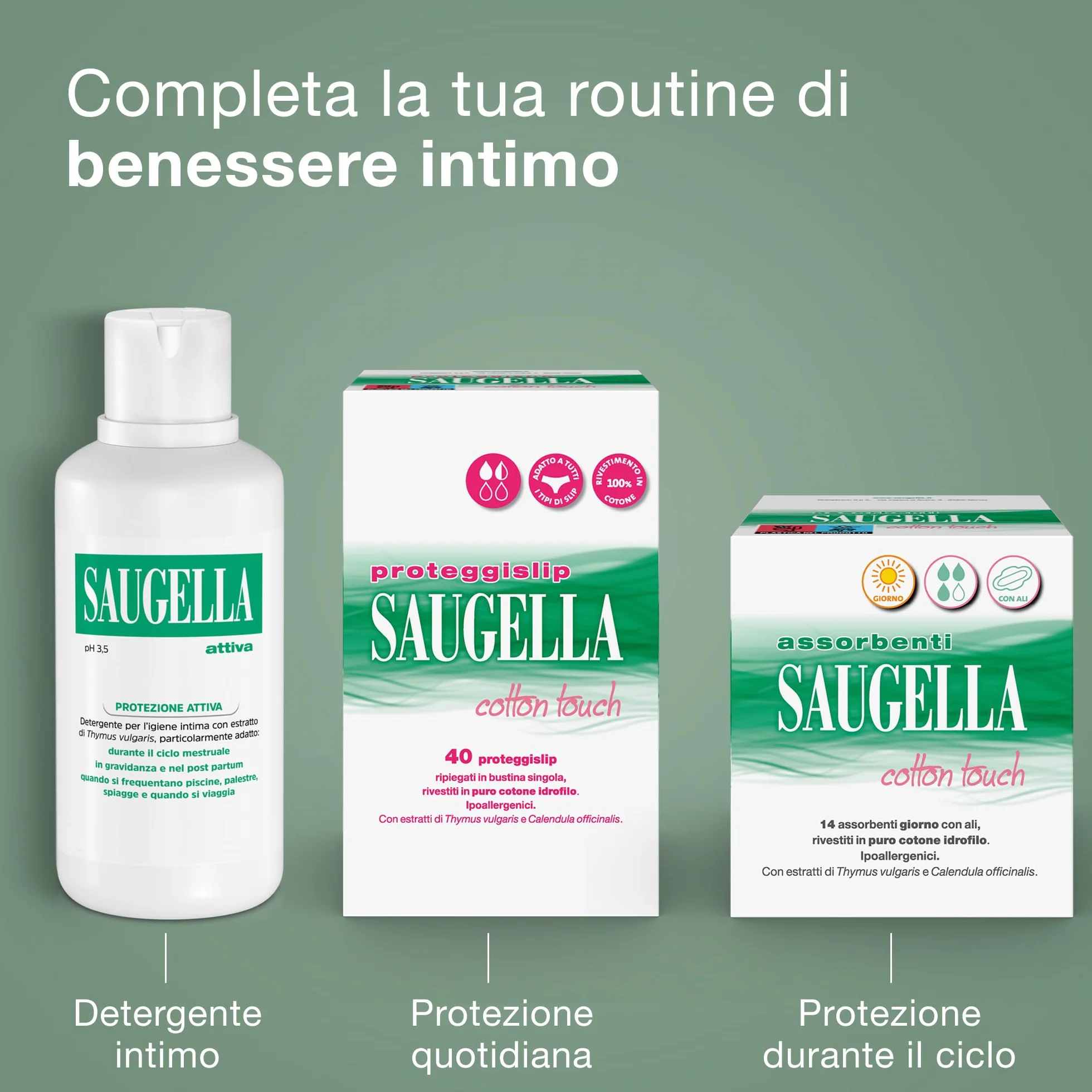Saugella Assorbenti Cotton Touch Salvaslip 160 Proteggislip Sottili Antibatterica Antiodore Lenitiva