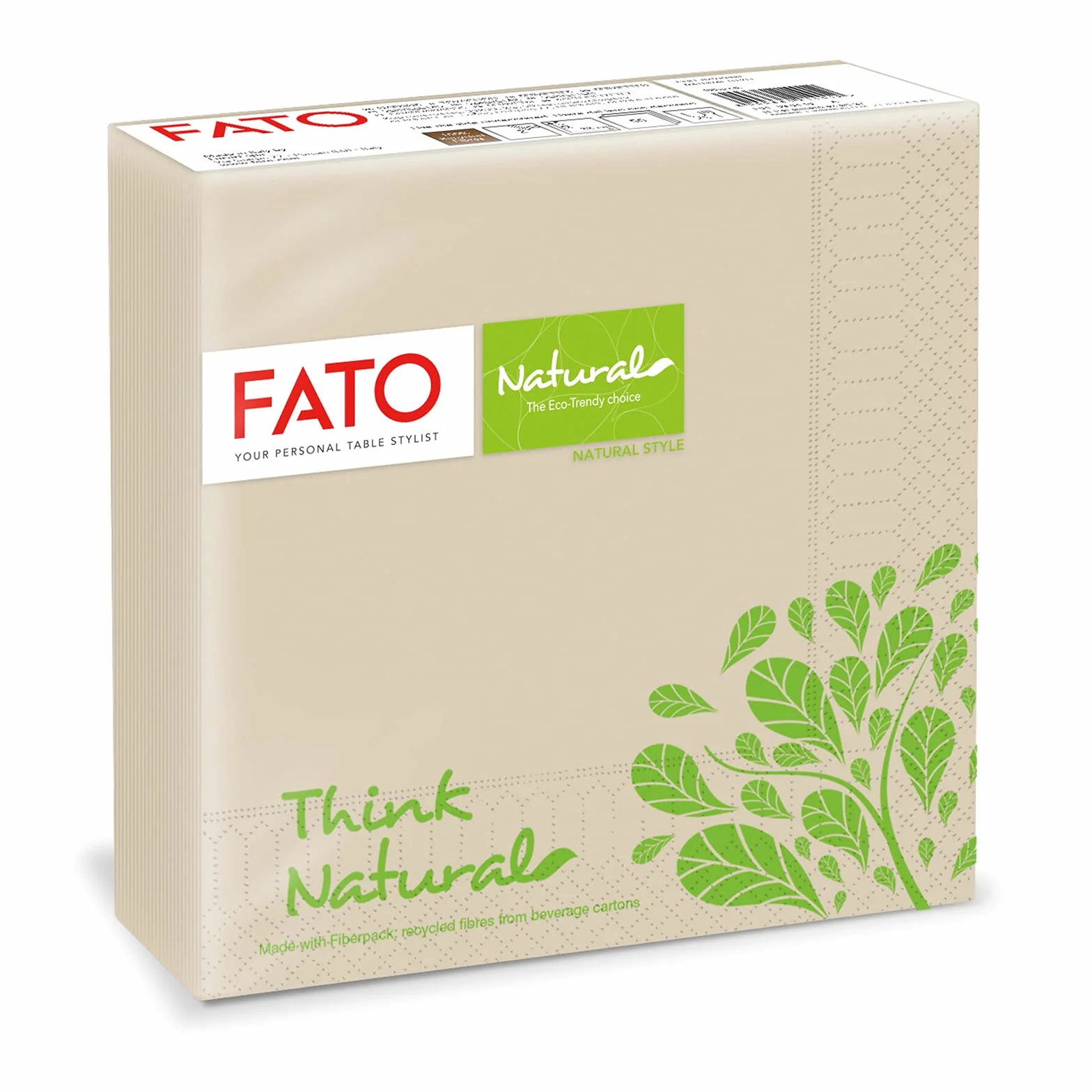 Tovaglioli Natural di Carta Monouso Piegati in 4, Ecologici, Confezione da 50, 33x33, 2 veli, Fibre Riciclate