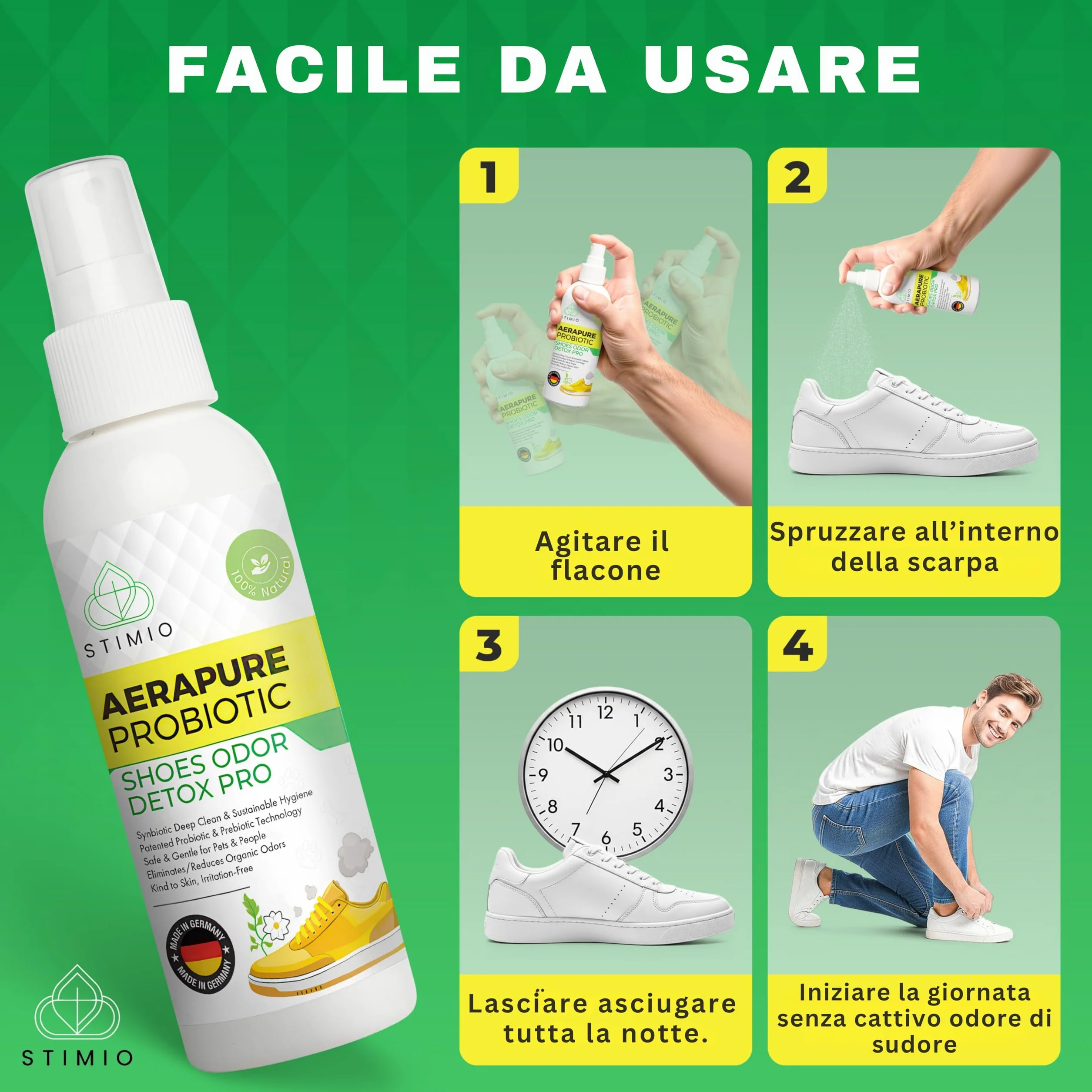 Spray deodorante probiotico enzimatico contro il sudore – Elimina odori con microrganismi attivi, naturale ecologico