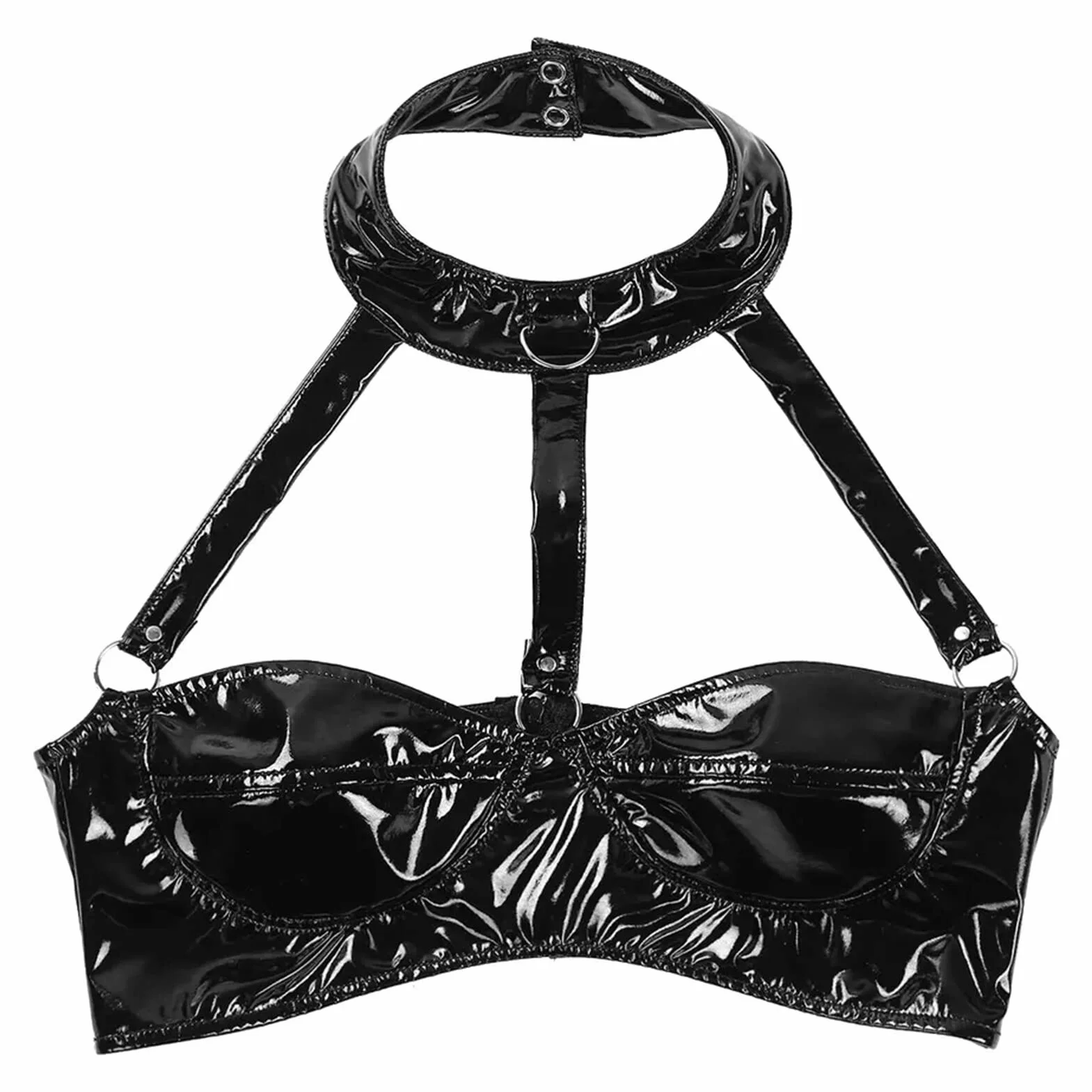 SEAUR Donna Completi in Pelle Verniciata Top Reggiseno Latex Nero Pantaloncini PVC con Cerniera Set Clubwear