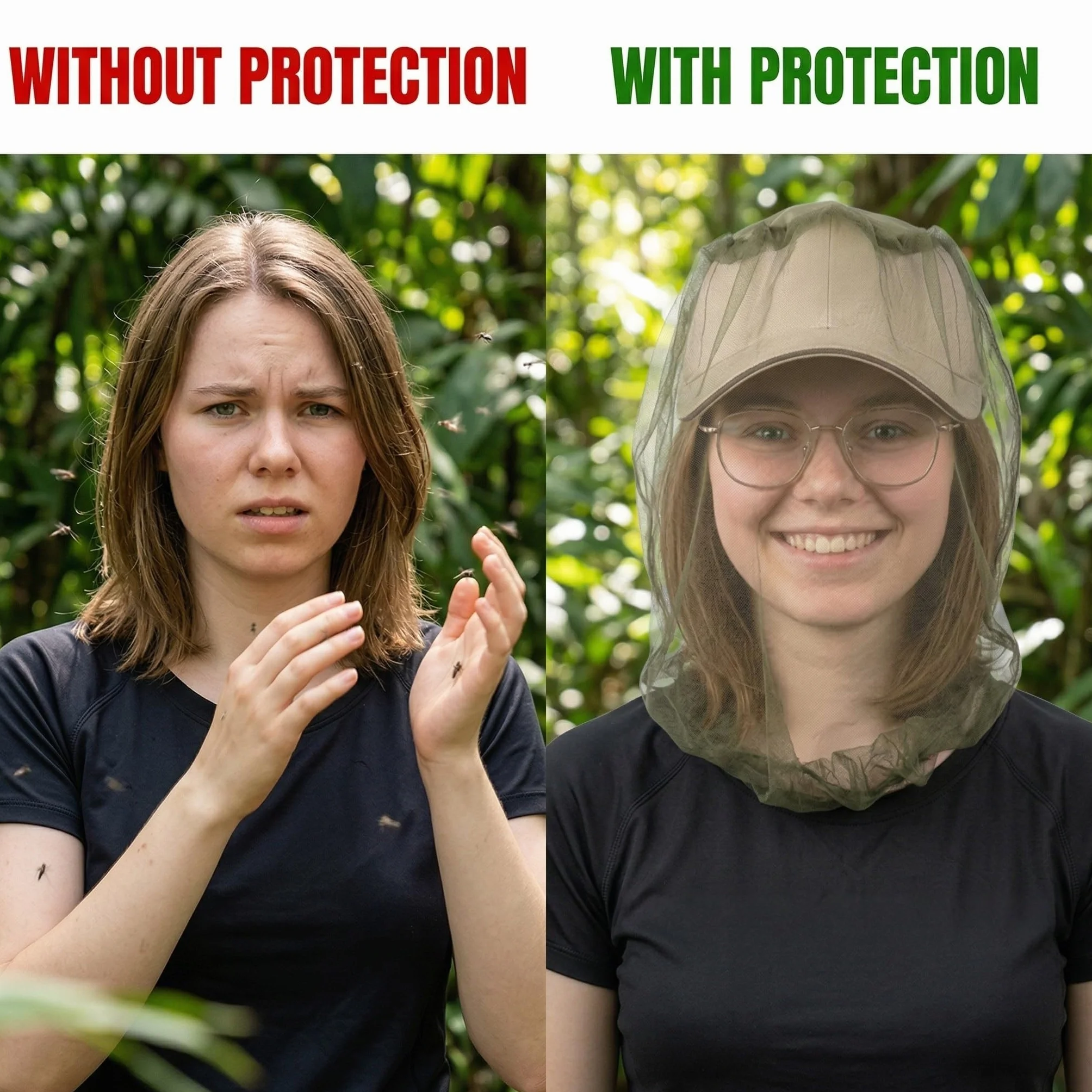 Zanzariera per Testa Rete Antizanzare Viso in Nylon Maglia Fine 50cm Verde Militare Protezione Insetti Campeggio Pesca Trekking