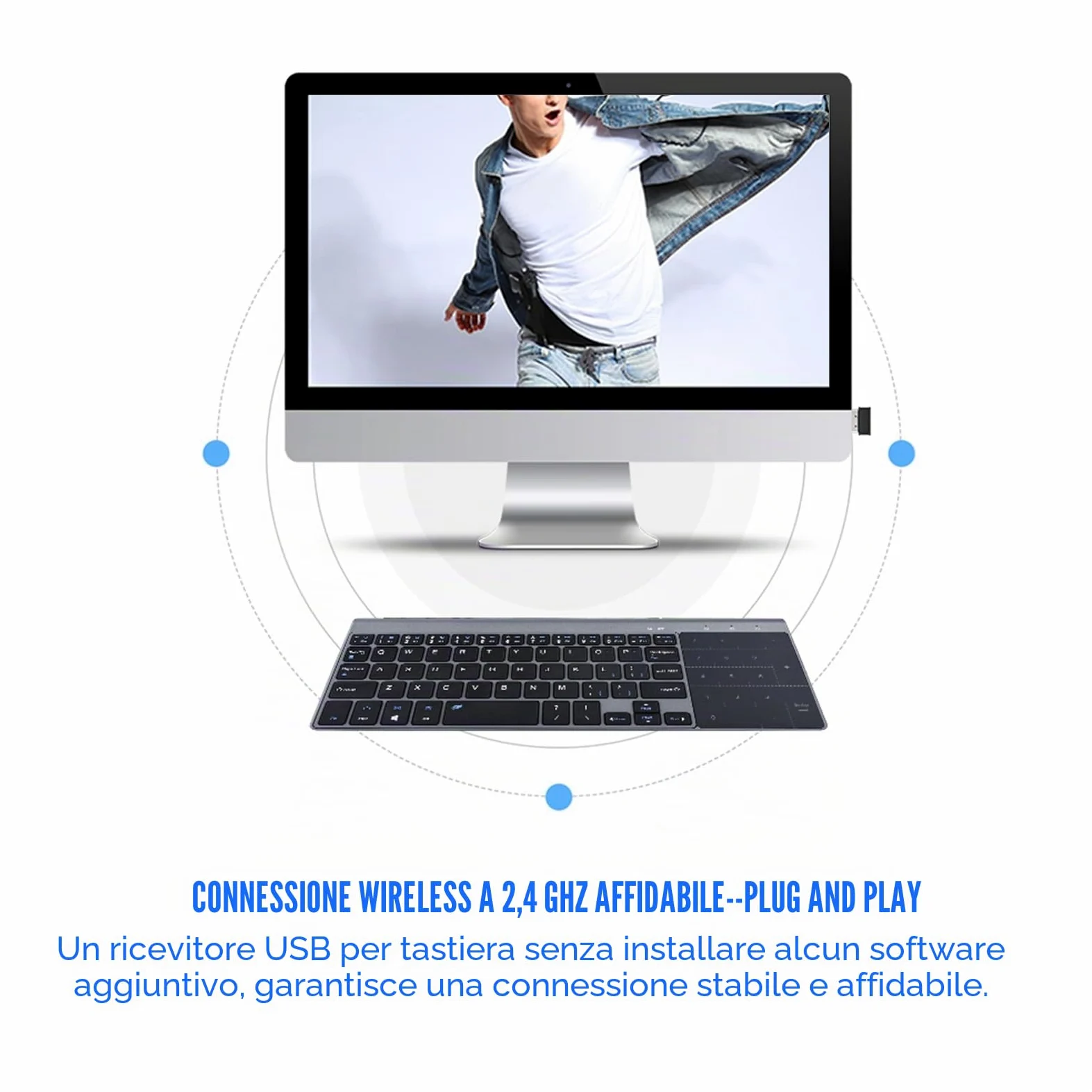 Zerone Mini Tastiera Wireless 2.4Ghz con Touchpad Tastierino Numerico Tastiera Portatile Ultrasottile Mouse Combo per PC Laptop Smart TV HTPC Android