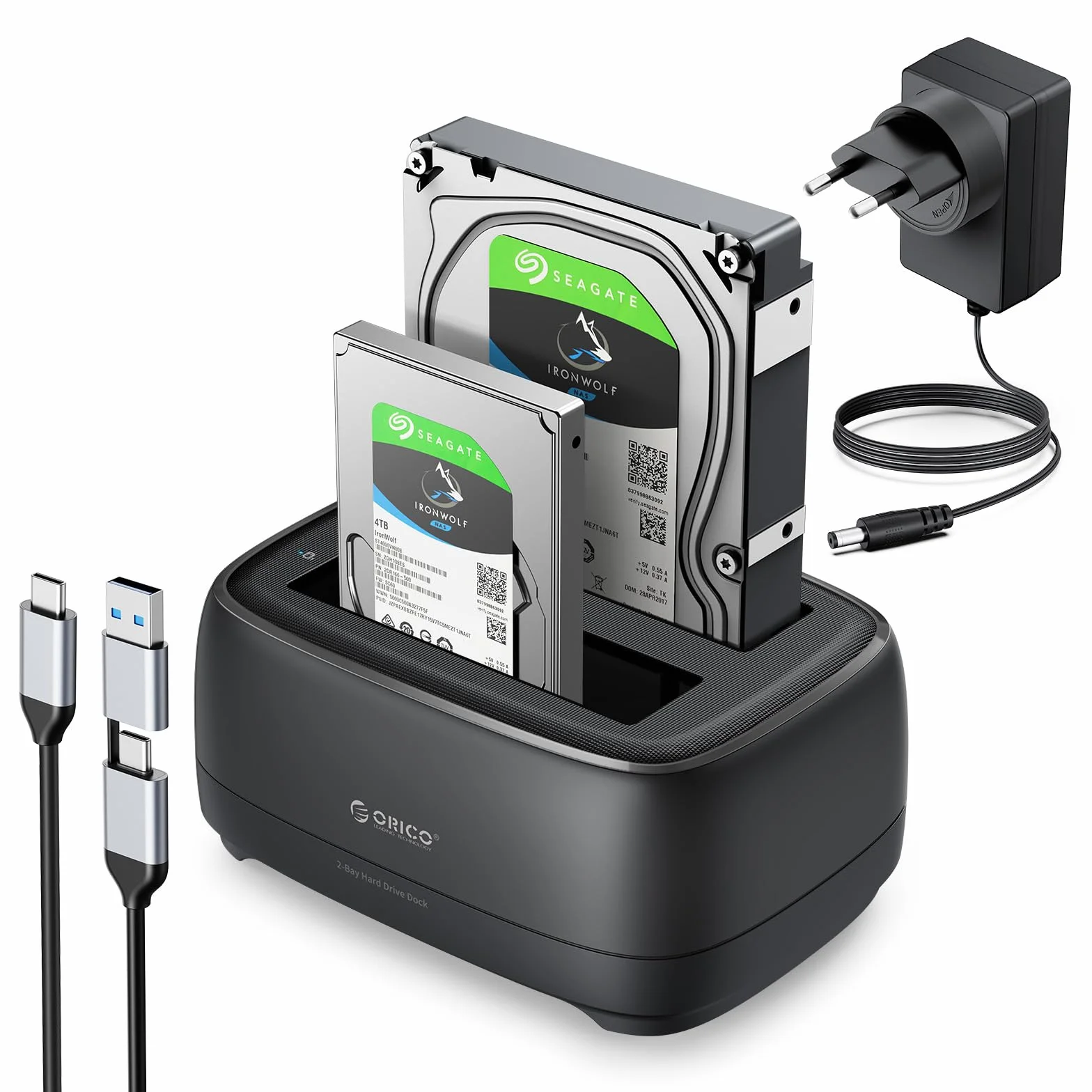 ORICO Dual Bay Docking Station USB 3.2 Gen1 per HDD SSD SATA 2,5 e 3,5 Pollici, Case Esterno Fino a 40TB con UASP (DD28C3)