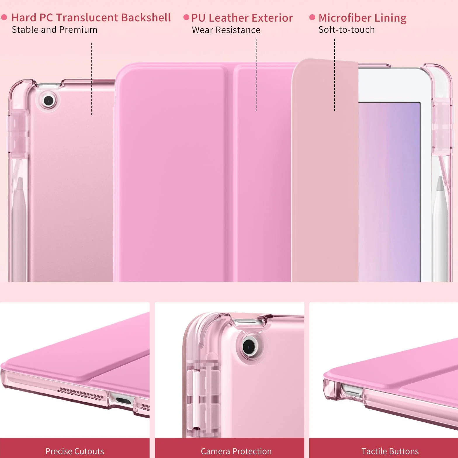MoKo Cover per iPad 9a/8a/7a Generazione 10,2 Pollici 2021/2020/2019 Custodia Trifold Sottile Rosa