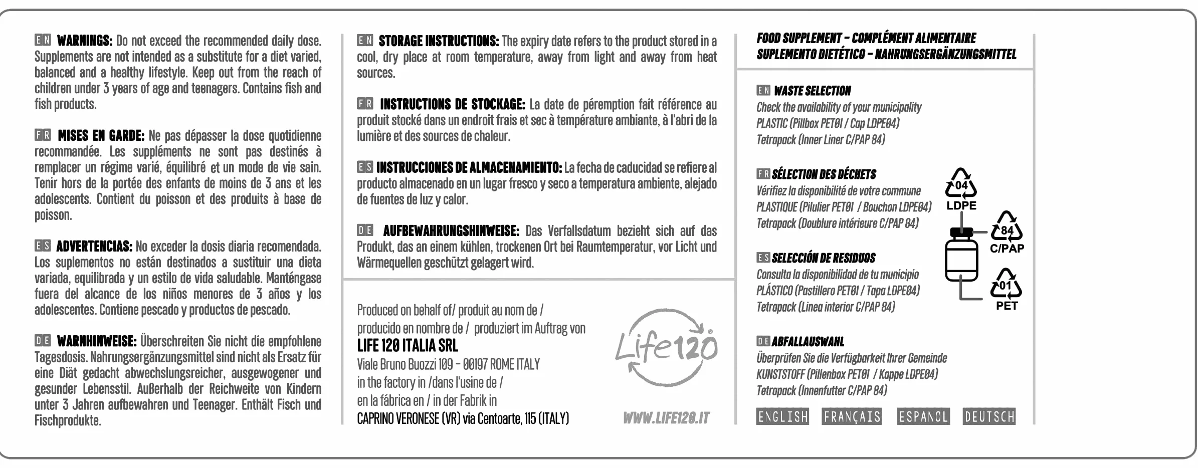 Omega 3 Life 120 perle integratore alimentare olio di pesce EPA DHA