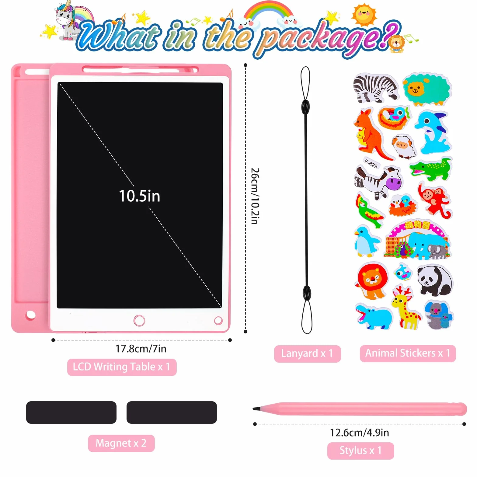 Tavoletta Grafica LCD 10.5 Pollici per Bambini con Pulsante Elimina e Blocco, Rosa