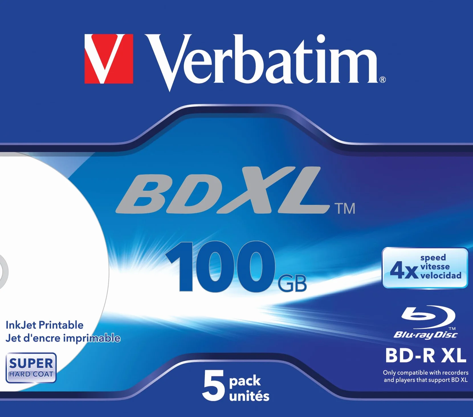 Verbatim BD-R XL Ink Jet Superfice Stampabile 100GB 4x, 5-pack