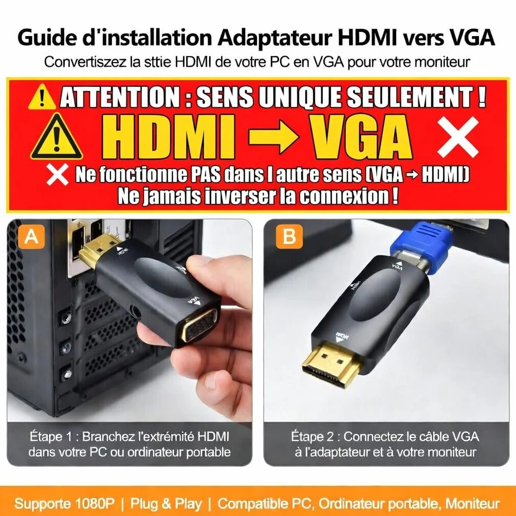 Adattatore HDMI a VGA, Connettore HDMI a Presa Vga con 3,5 mm Audio Jack Cavo Adattatore HDMI maschio a VGA Femmina per Proiettori TV Computer Portatili Notebooks