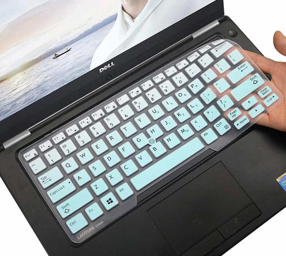 Copritastiera in silicone per Dell Latitude 5480 5490 7490 E7450 E7470 E5470 E7480 protezione morbida tastiera protettiva, colore verde menta graduale (layout USA, con punti)