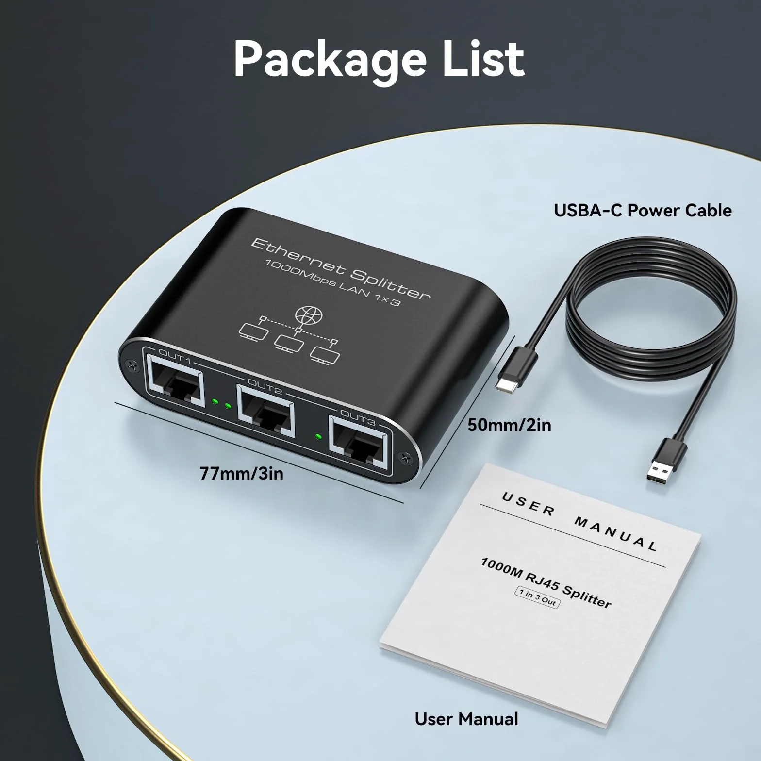 VEDINDUST Switch Ethernet da 1 a 3 1000Mbps Sdoppiatore Ethernet Alluminio Splitter Gigabit Lan Con Cavo di Alimentazione USB C. Adatto a Computer.Router.Set Top Box