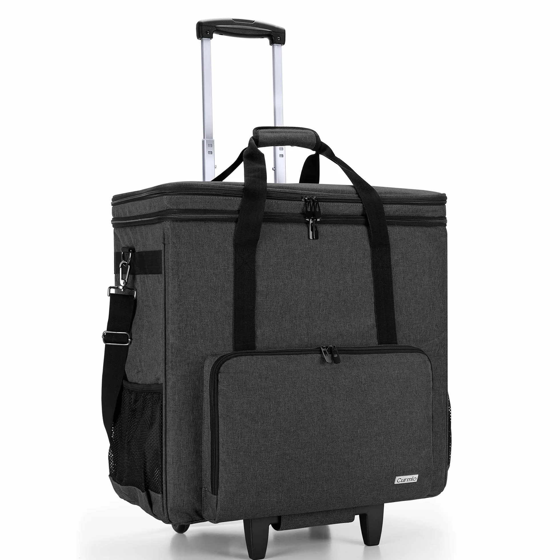 CURMIO Borsa da viaggio per computer a doppio strato con carrello rimovibile, Nero