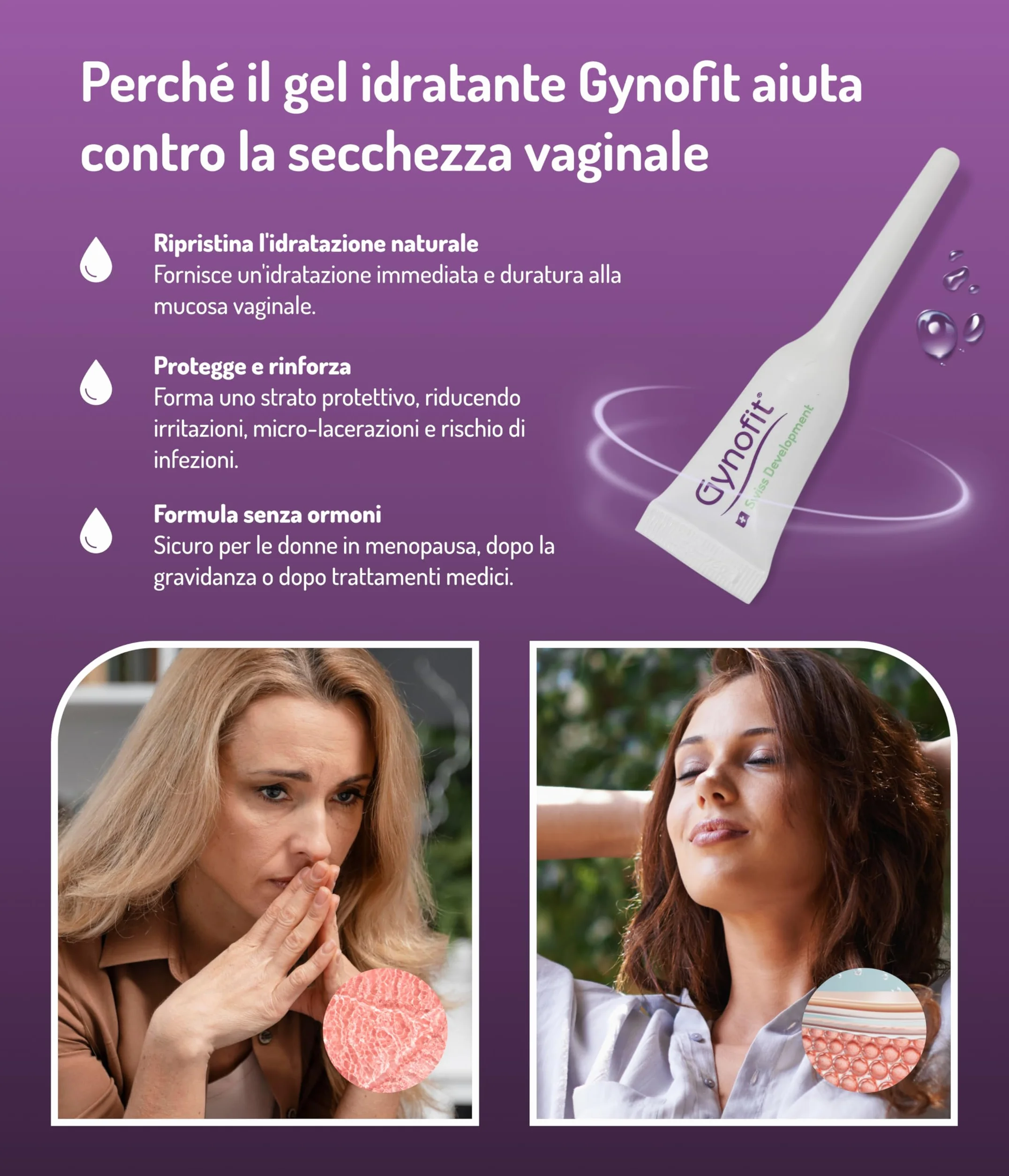 Gynofit Gel vaginale idratante - Sollievo secchezza vaginale, miglioramento flora, senza ormoni e profumi (12 pezzi)