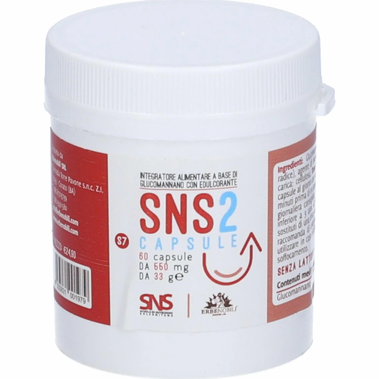 Erbenobili Sns2 Capsule Integratore Alimentare Glucomannano 60 Capsule 550 mg