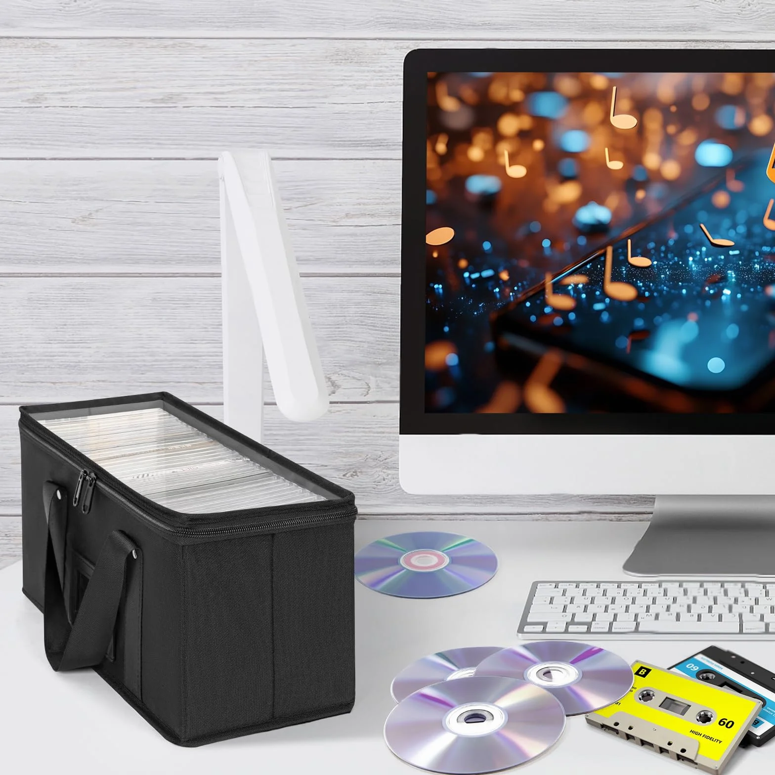 Scatola per CD, 2 scatole CD, custodia per CD (34 x 16 x 14 cm), per un totale di 40 CD, custodia per CD con maniglia, custodia per CD con coperchio trasparente per un facile accesso