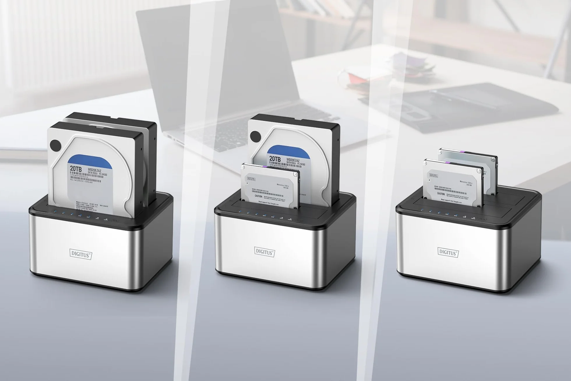 DIGITUS DA-71540-2 Docking Station SATA HDD Duale USB 3.0 per SSD e Hard Disk 2,5"/3,5" SATA 3 Funzione di Clonazione Grigio