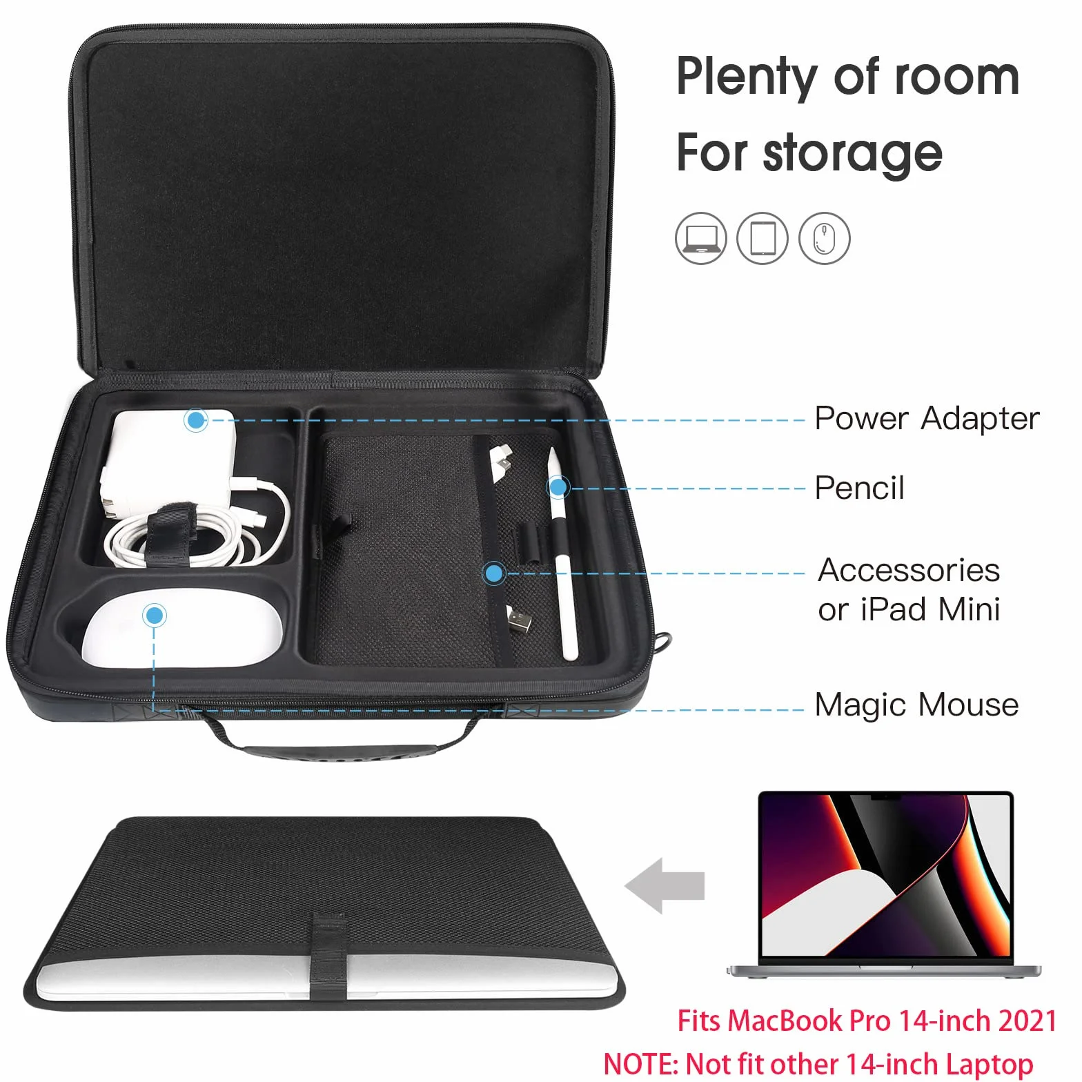 Smatree 13,3 Pollici Custodia Rigida per Computer Portatile per 14" MacBook Pro 2021/13,3" MacBook Pro/MacBook Air /12,3 Pollici Surface Pro X/8/7/6/5 Custodia protettiva - Nero