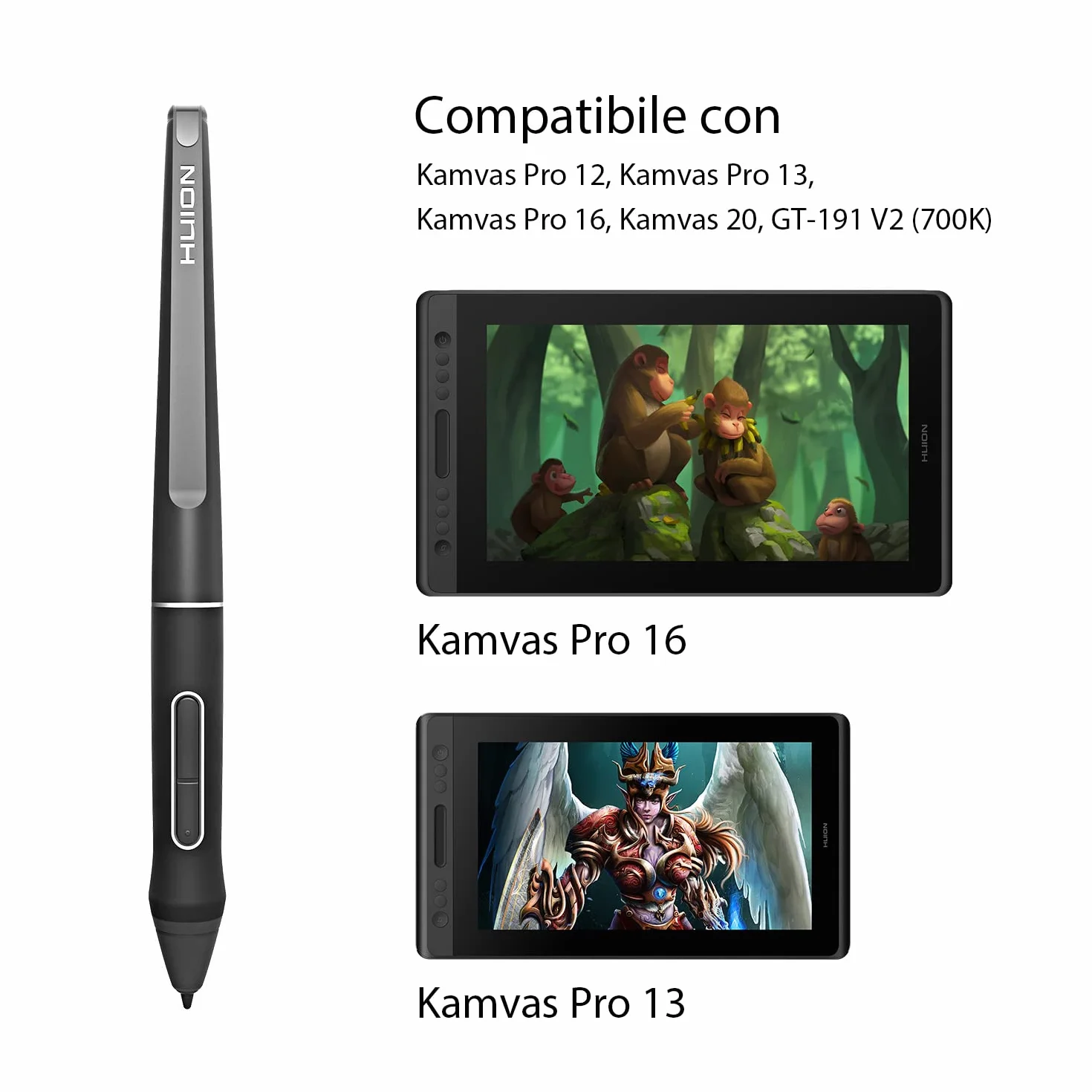 HUION Penna Senza Batteria PW507 Combina 8192 Valori per la Pressione Della Penna con il più Alto Tasso di Misurazione di 266PPS Compatibile con Kamvas Pro 12,Pro 13,Pro 16,Kamvas 20,GT-191 V2 (700K)