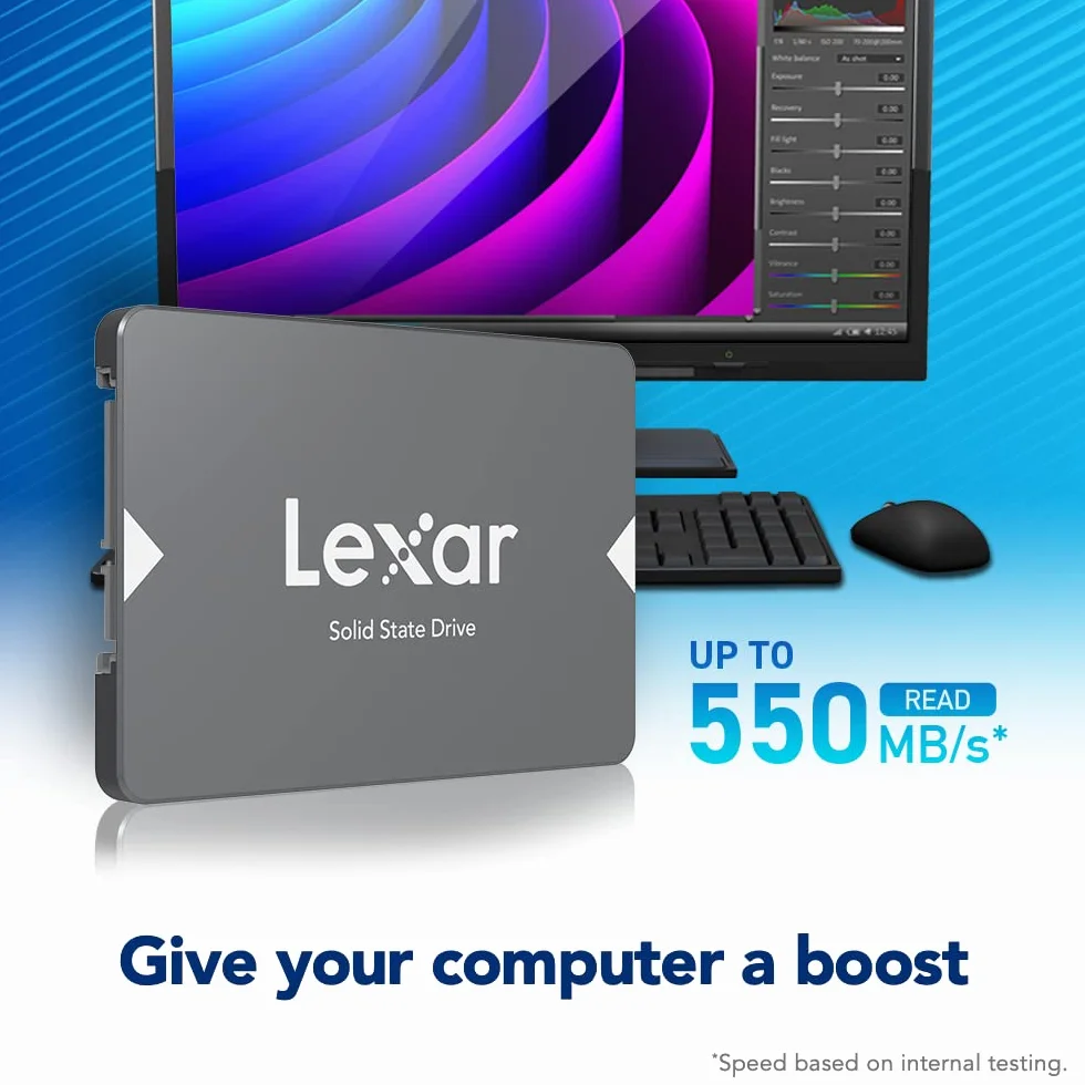 Lexar NS100 2,5" SATA III 6Gb/s SSD 256GB, SSD 2,5 Interno, Disco a Stato Solido, Unità a Stato Solido Interna Fino a 520 MB/s di Lettura, SSD SATA per Laptop, Computer Desktop, PC