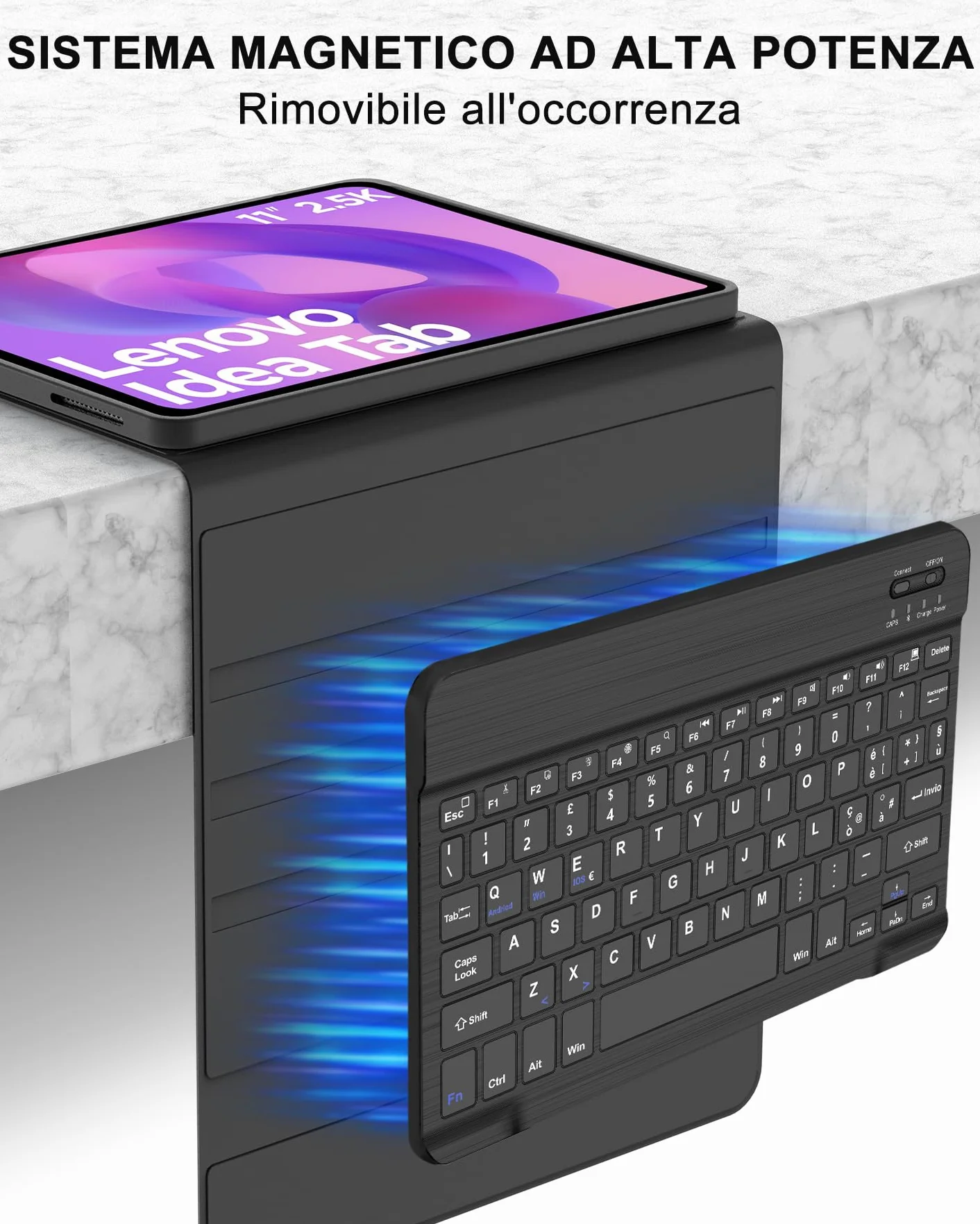 Custodia con Tastiera per Lenovo Idea Tab 11 (2025), Tab M11 (2024) & Motorola Moto Pad (2026), Layout Italiano, Senza Retroilluminazione, Senza Touchpad, Bluetooth 5.0, Nero