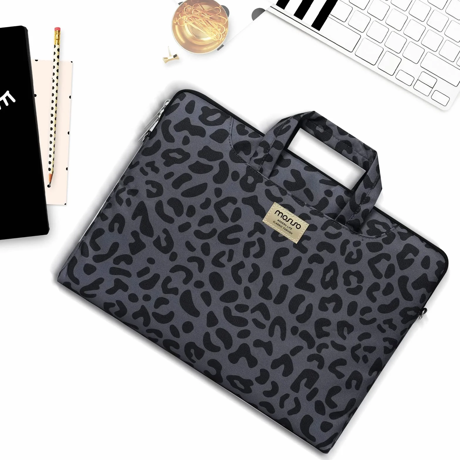 MOSISO Laptop Borsa a Tracolla 15-15,6 Notebook Compatibile con MacBook Air 15 M3 A3114 M2 A2941 2023/Pro 16 2024-2019 M2 A2780 M1 A2485 A2141/Pro 15,Leopardo Grano Custodia per Valigetta con Cintura