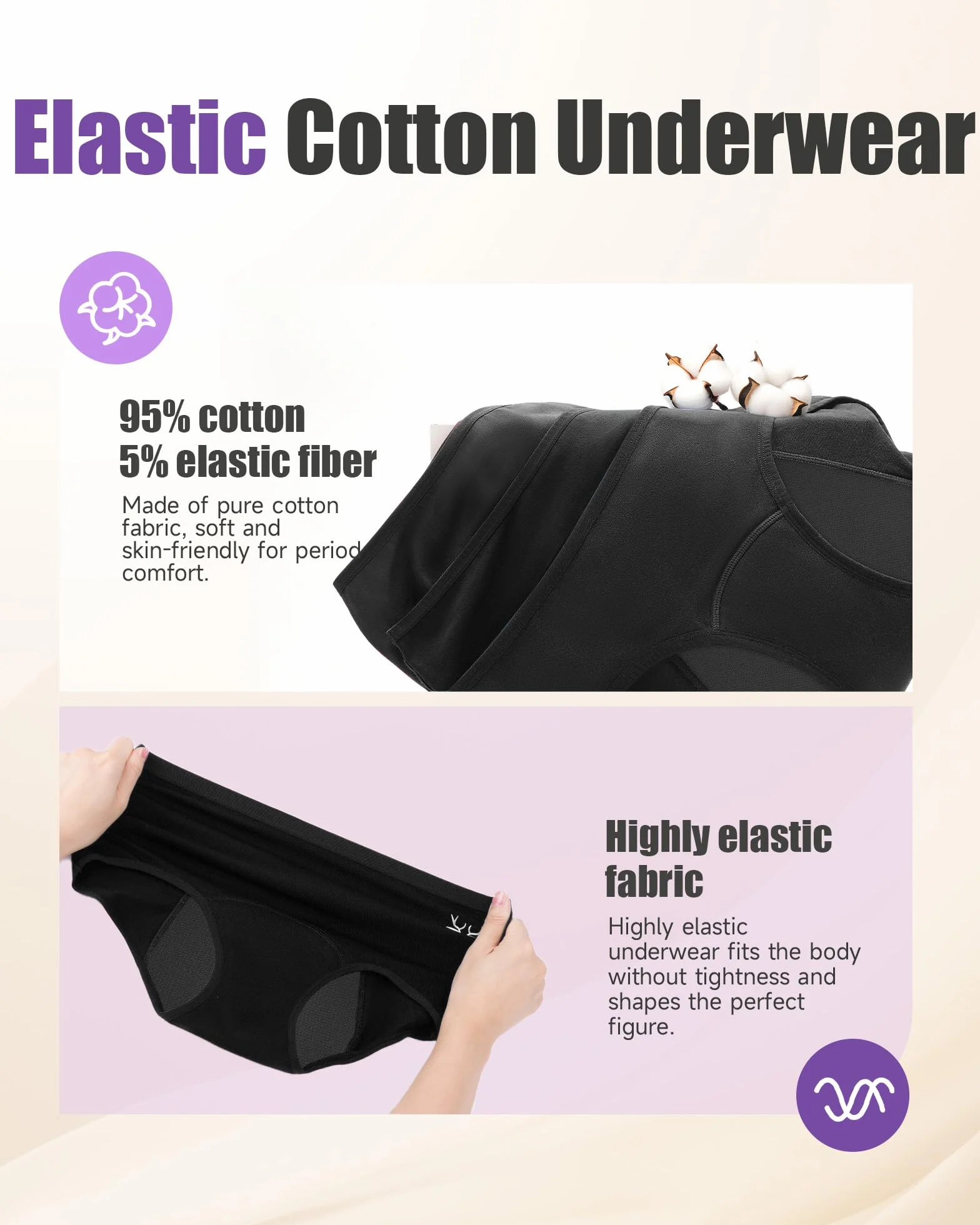 TANSTC Mutande Mestruali Donna Cotone 4 Strati Assorbenti Riutilizzabili 3 Pack