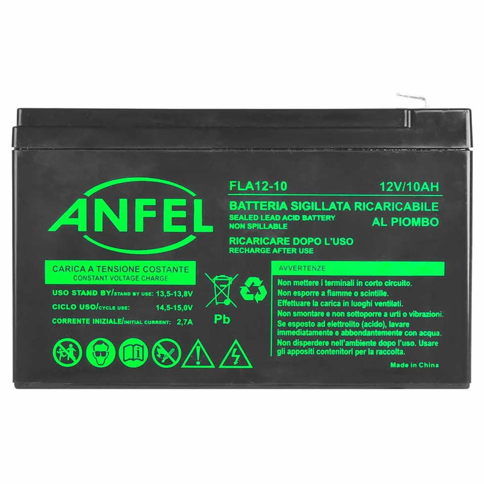12V 9Ah 10Ah Lead Acid Batteria, 9 A 10 A, Tipo Ermetica al Piombo con Attacco Faston 6.3 mm, per UPS e Altro Uso, Nero