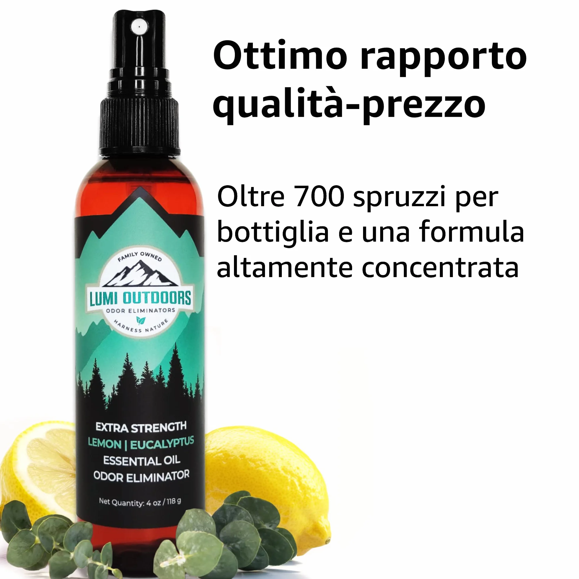 Lumi Outdoors Deodorante Spray per Scarpe Elimina Odori Eucalipto Citronella