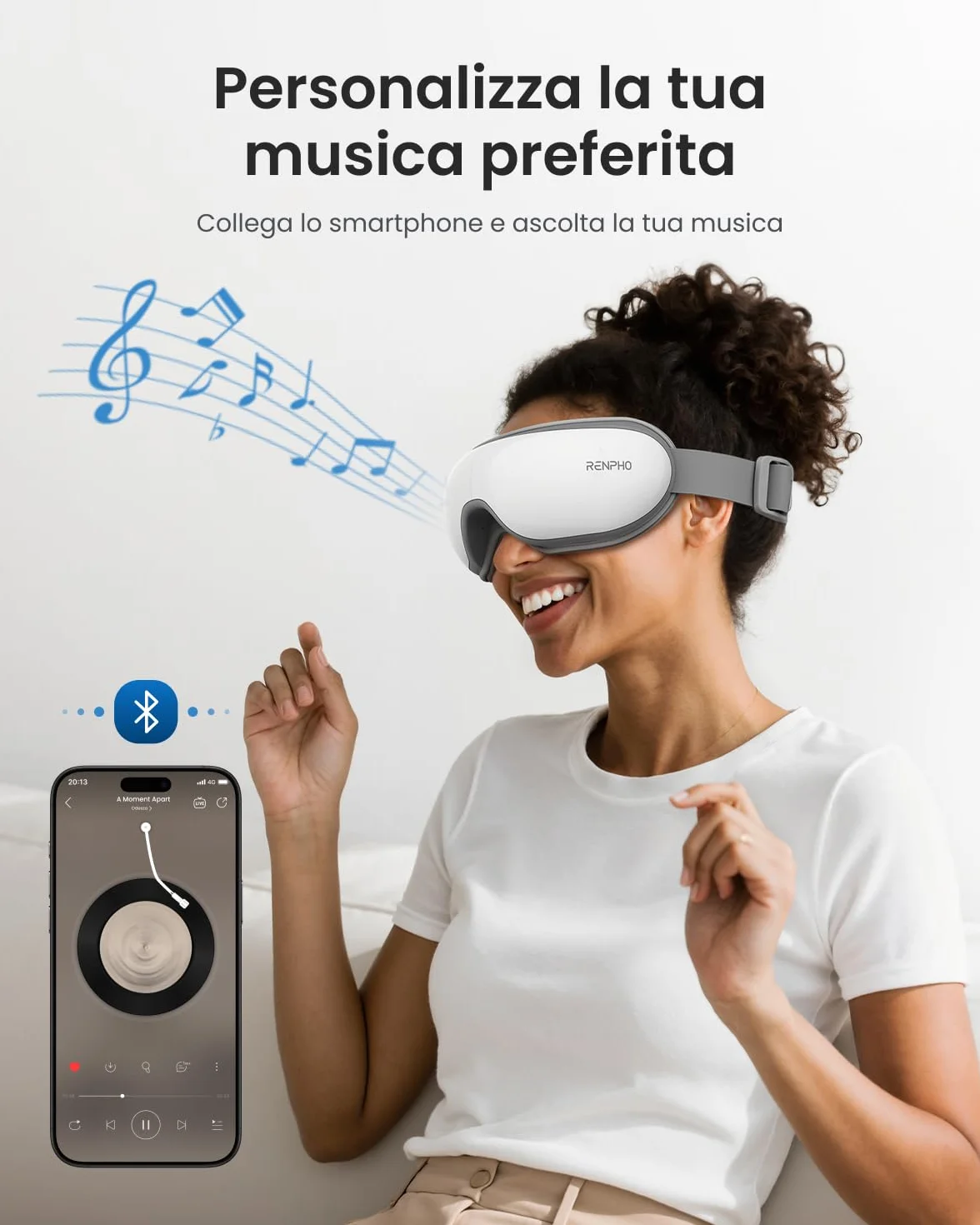 RENPHO Eyeris 1 Massaggiatore per gli occhi con riscaldamento Bluetooth Maschera occhi Relax affaticamento