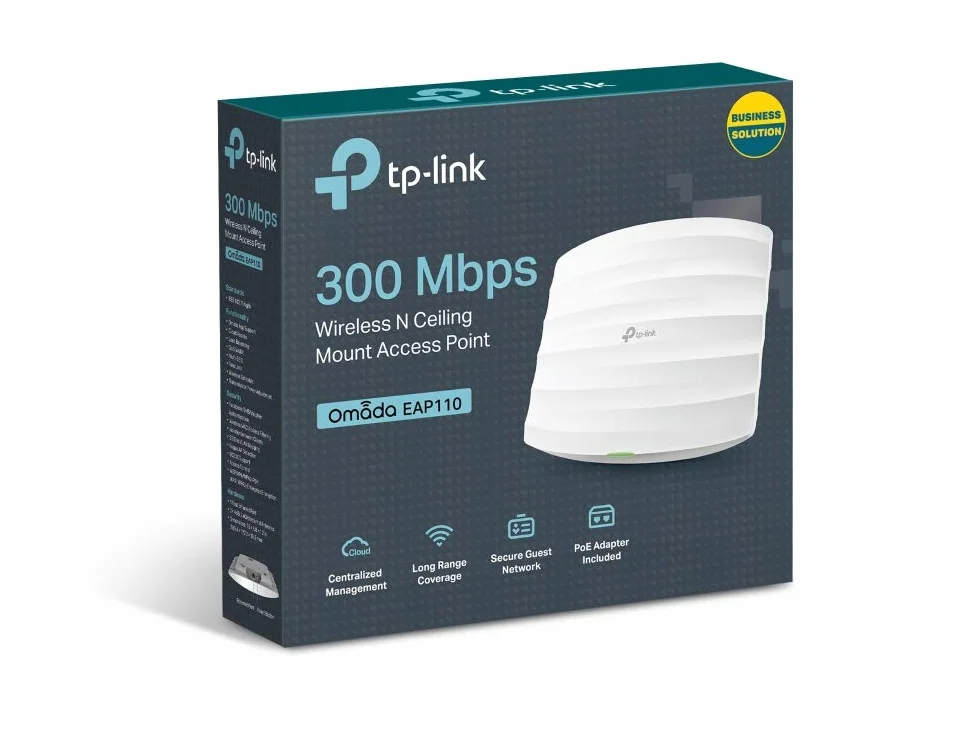 TP-Link EAP110 Punto d'Accesso Wireless N, Professionale, N300 Mbps, POE Passivo, Predisposizione al Montaggio a Soffitto