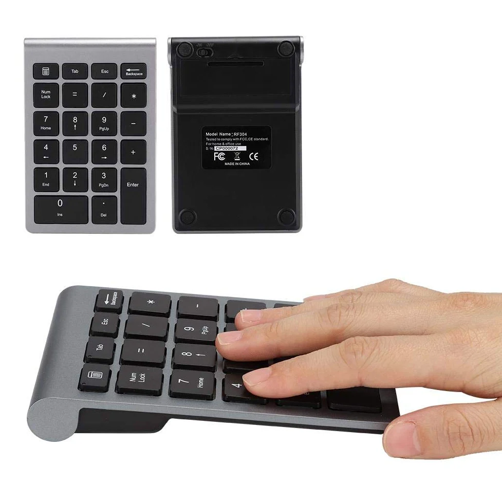 Zunate Tastierino numerico senza fili, tastierino numerico a 22 tasti con ricevitore USB, tastiera portatile da 2,4 g per numeri di contabilità finanziaria, per notebook, laptop (ferro grigio)