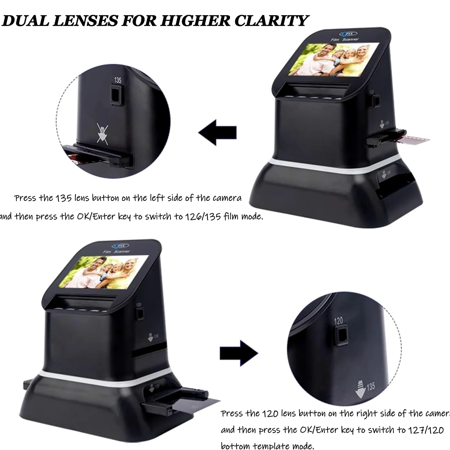 Scanner portatile per film, convertitore digitale ad alta risoluzione con schermo LCD, converte negativi e diapositive in JPEG