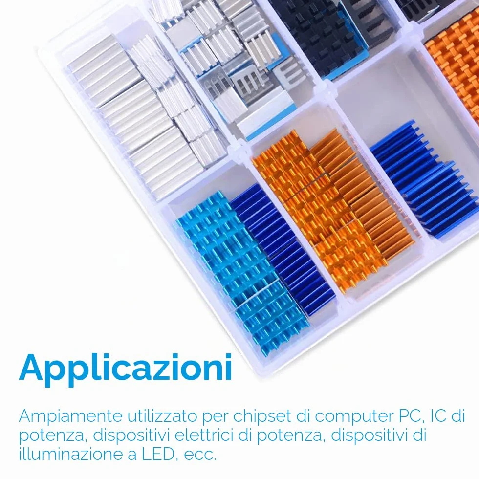 GeeekPi 102 pezzi (12 misure diverse) Kit dissipatore di calore con nastro conduttivo, dissipatore di calore in alluminio e dissipatore di rame per Raspberry Pi A B + 2/3/4