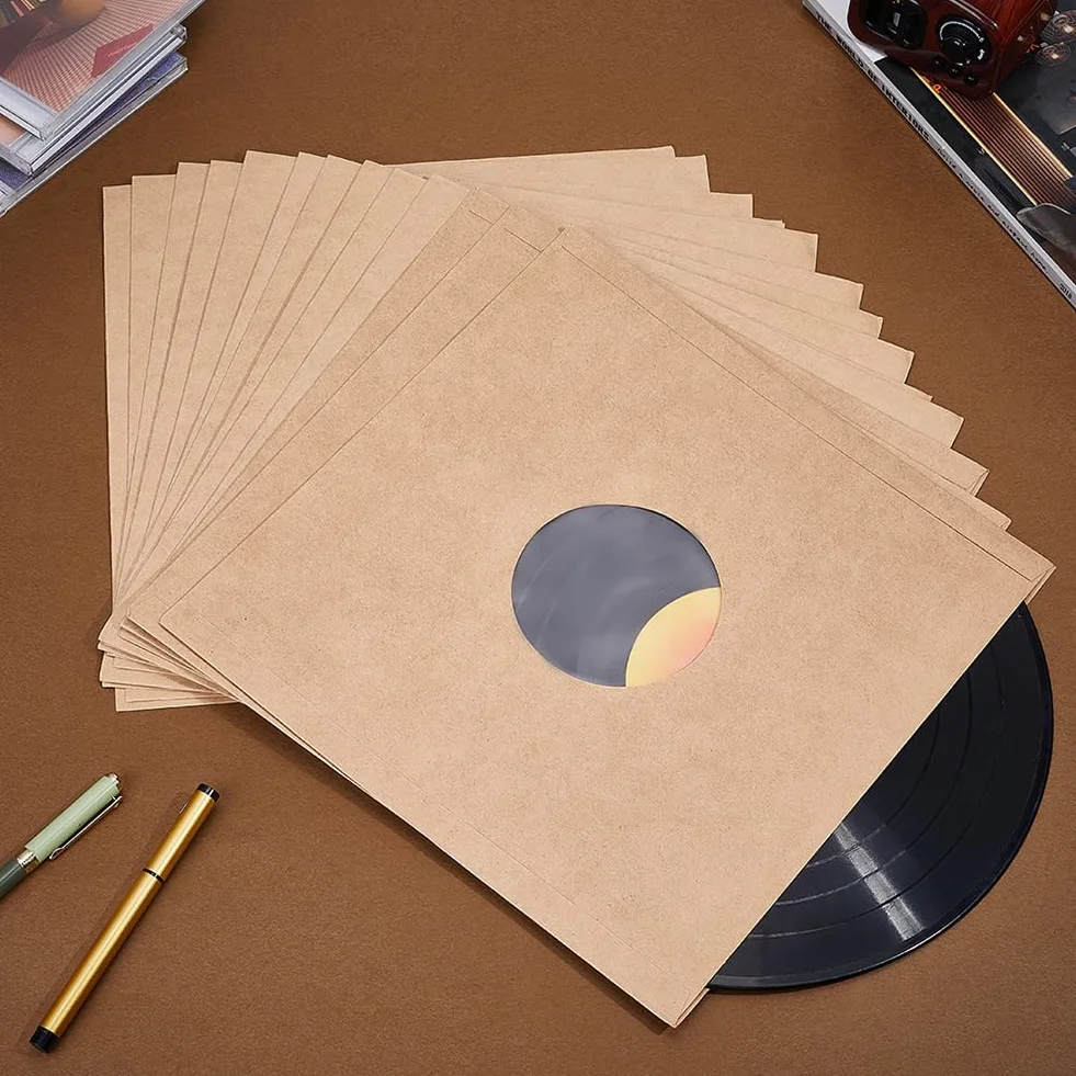 BENECREAT 16 pz Bustine per Dischi in Vinile in Carta Kraft Marrone, Custodie per Album da 31cm con Maniche Interne per Collezioni di Dischi in Vinile, Decorazioni per La Conservazione (110 gsm)