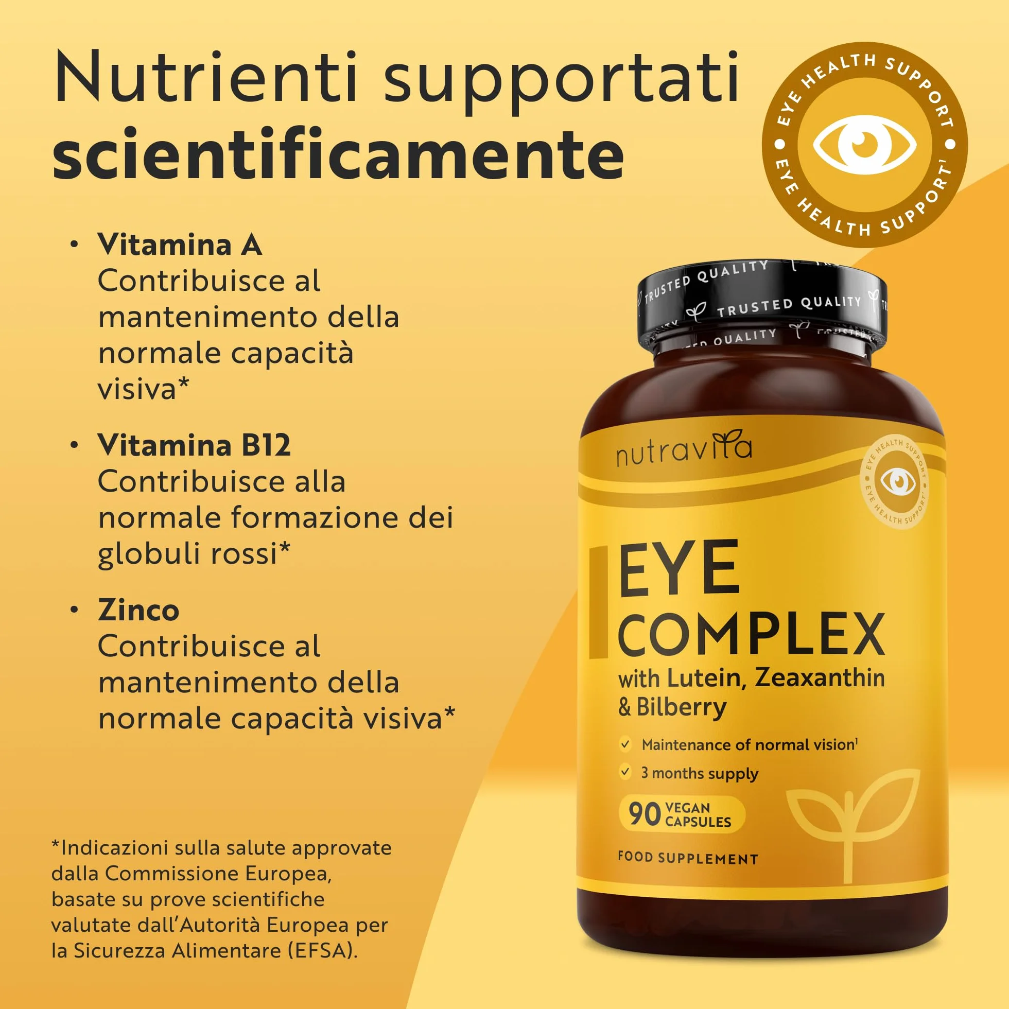 Nutravita Integratore di Luteina per Occhi - 90 Capsule Vegane - Luteina e Zeaxantina, Vitamina A, B12, Zinco