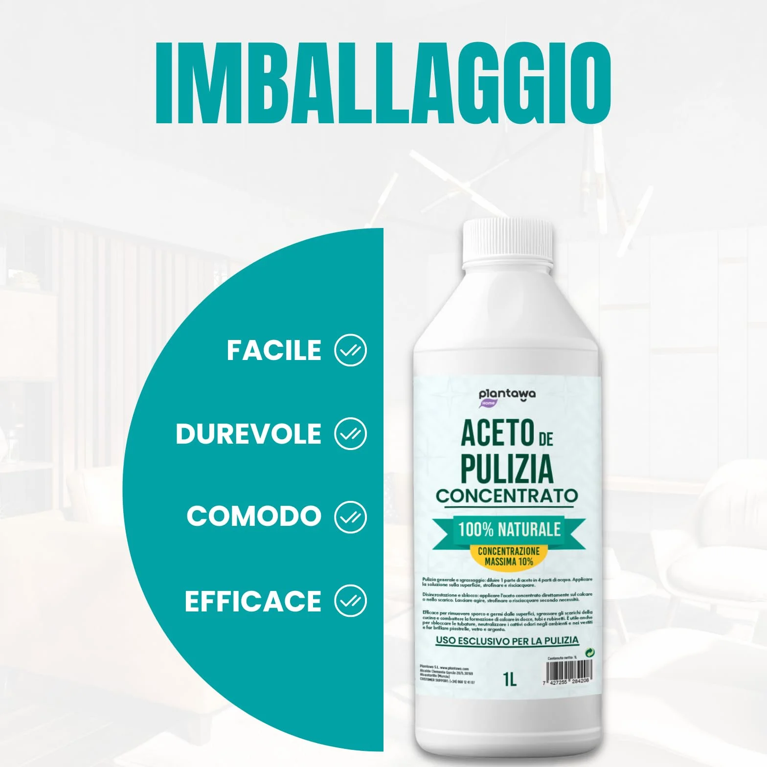 PLANTAWA Aceto bianco per pulire 5L 10º Detergente multiuso naturale antitico disinfetta sgrassa calcare